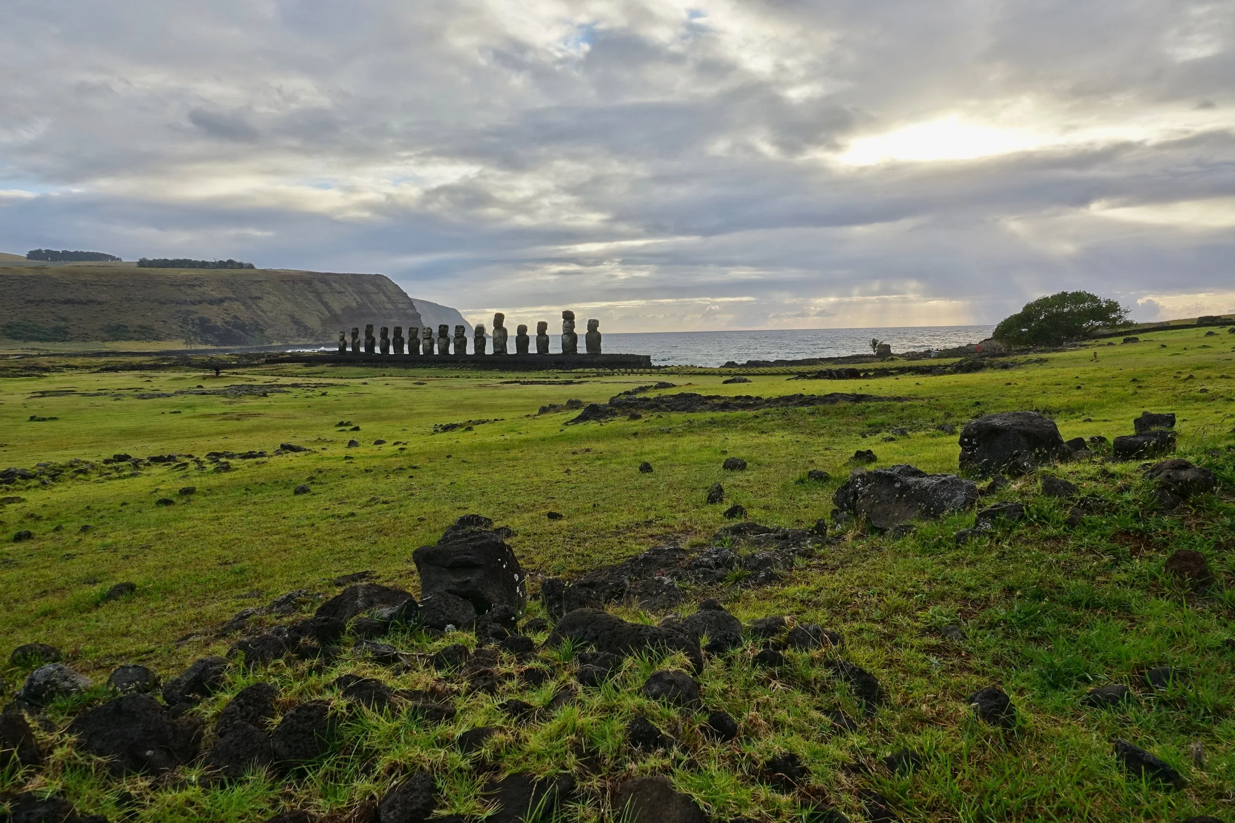 Morning rain on the coast on Easter Island hike in Chile