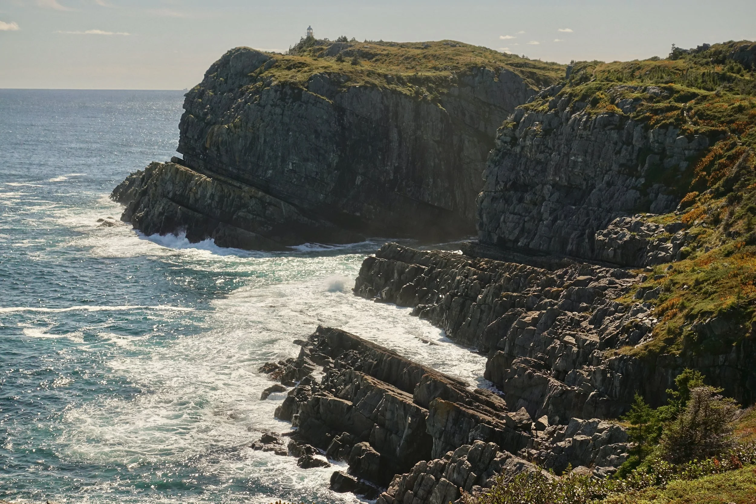 Bulls Bay Lighthouse in the distance from the Spout Trail on the East Coast of Newfoundland