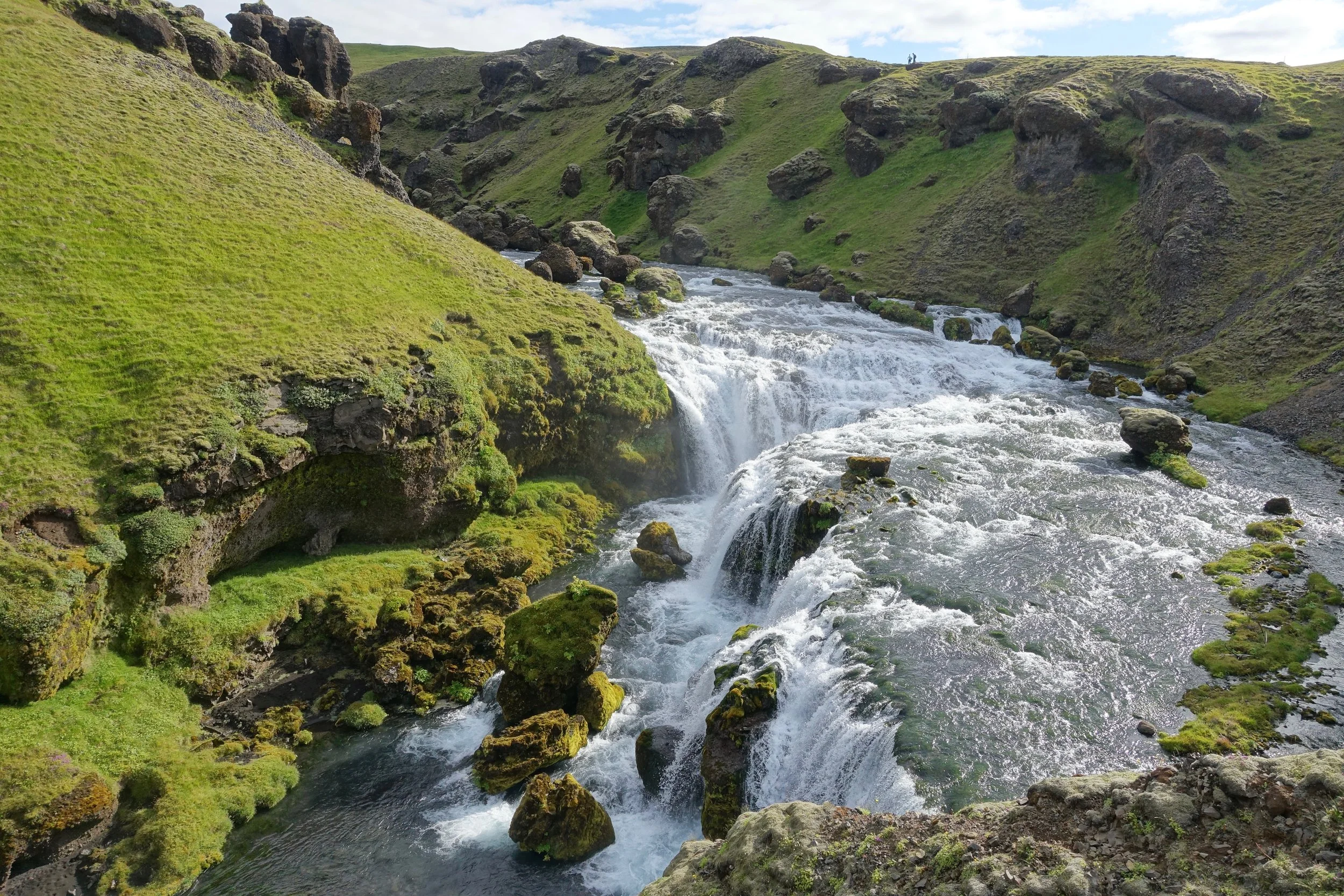 Waterfall hiking on Fimmvorduhals in south Iceland