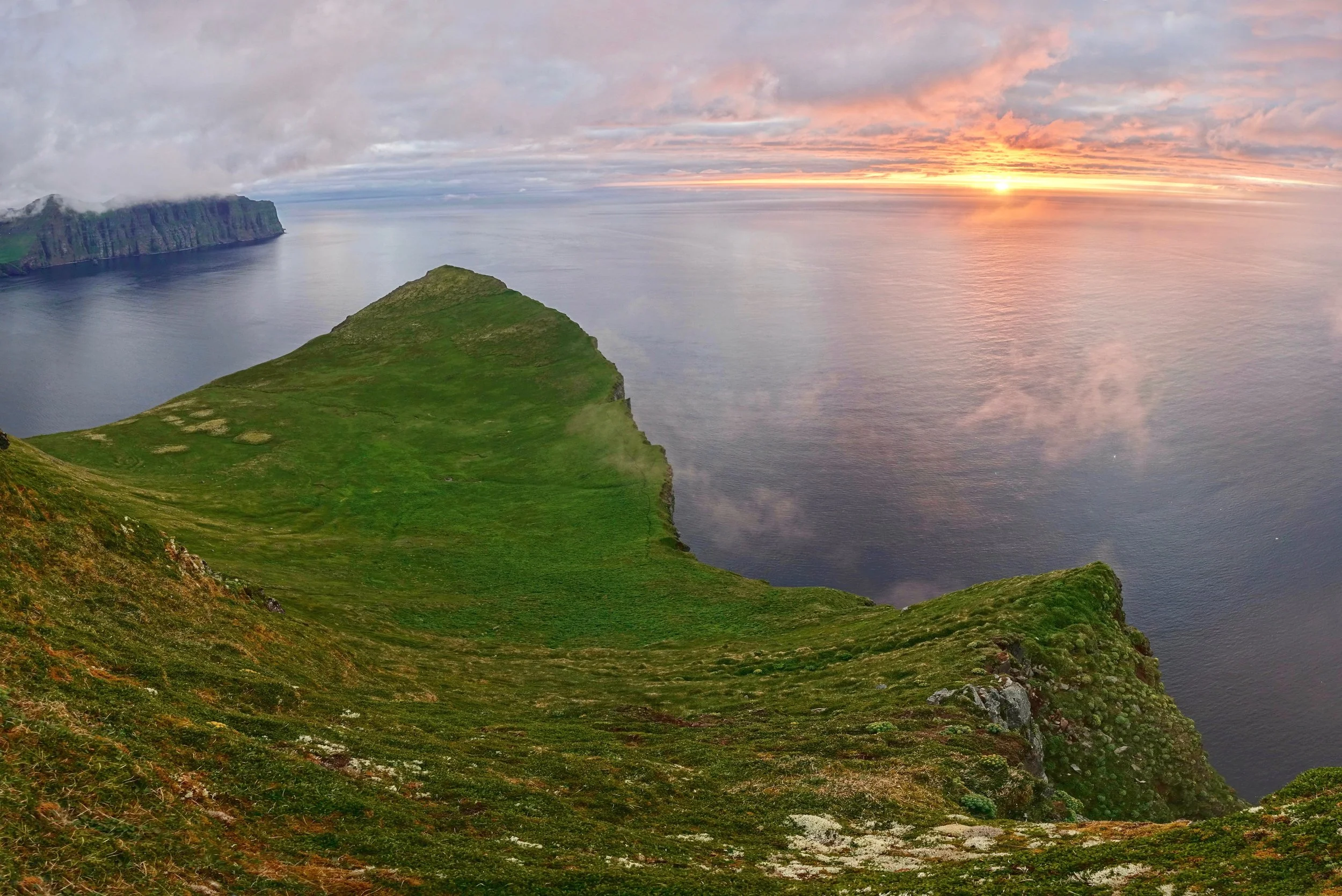 Sunset from Midfell overlooking Horn on the Hornstrandir peninsula hike in Iceland