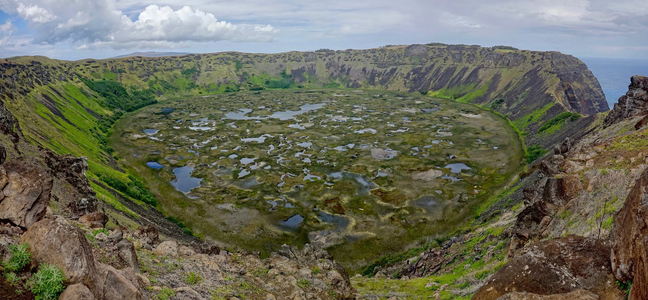 Crater Lake of Rano Kau on the south of Easter Island in Chile