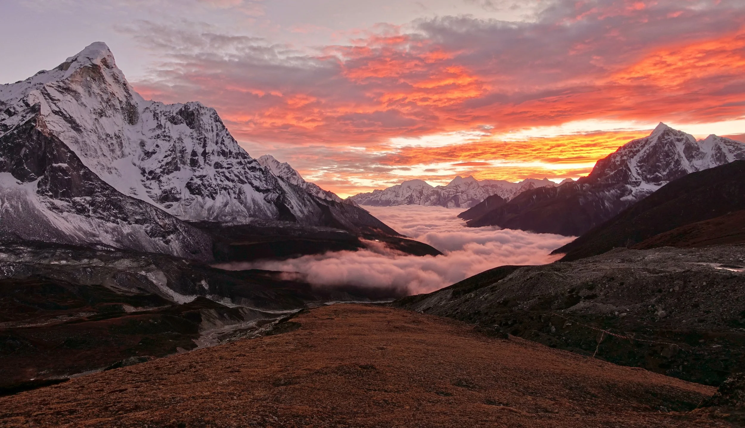 Ama Dablam sunset from above the village of Chukhung on the Three Passes trek in Nepal