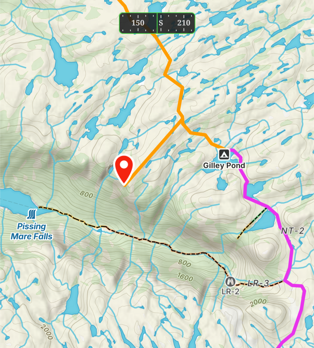 Map of viewpoint for Western Brook Pond view near Gilley Pond on the Northern Traverse in Gros Morne Newfoundland