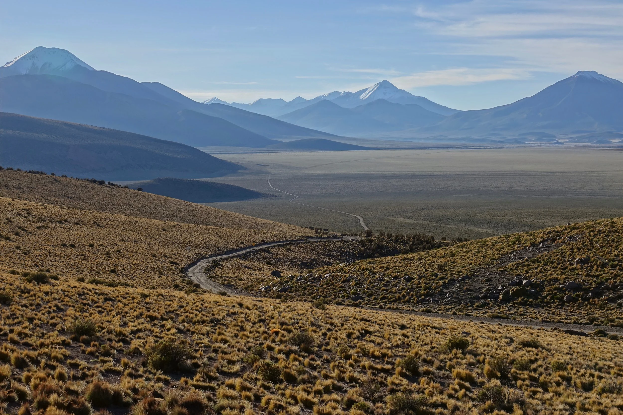 The road in Parque Volcan Isluga in the altiplano of Chile