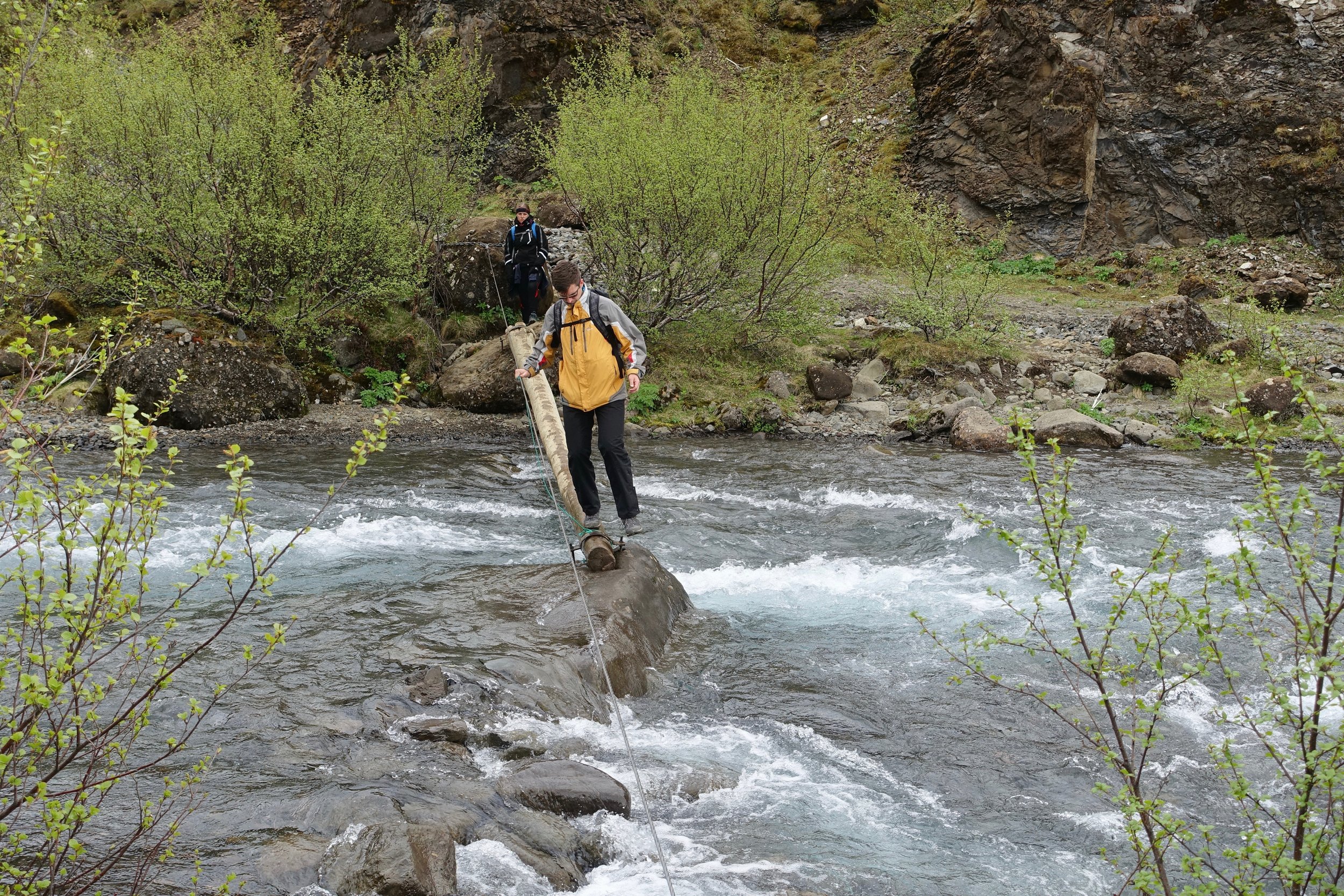 River crossing to the right side of the canyon with the rope