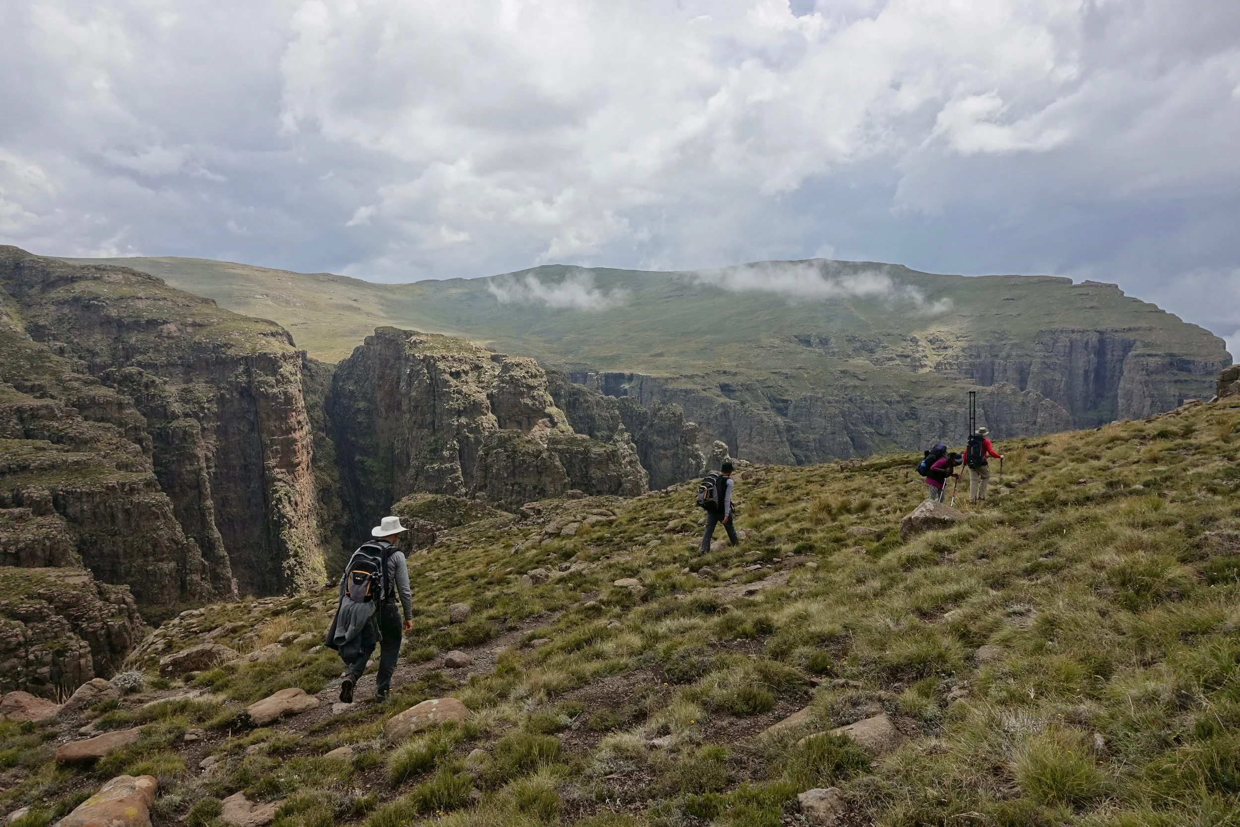 Hikers on the move in the Drakensberg Mountains
