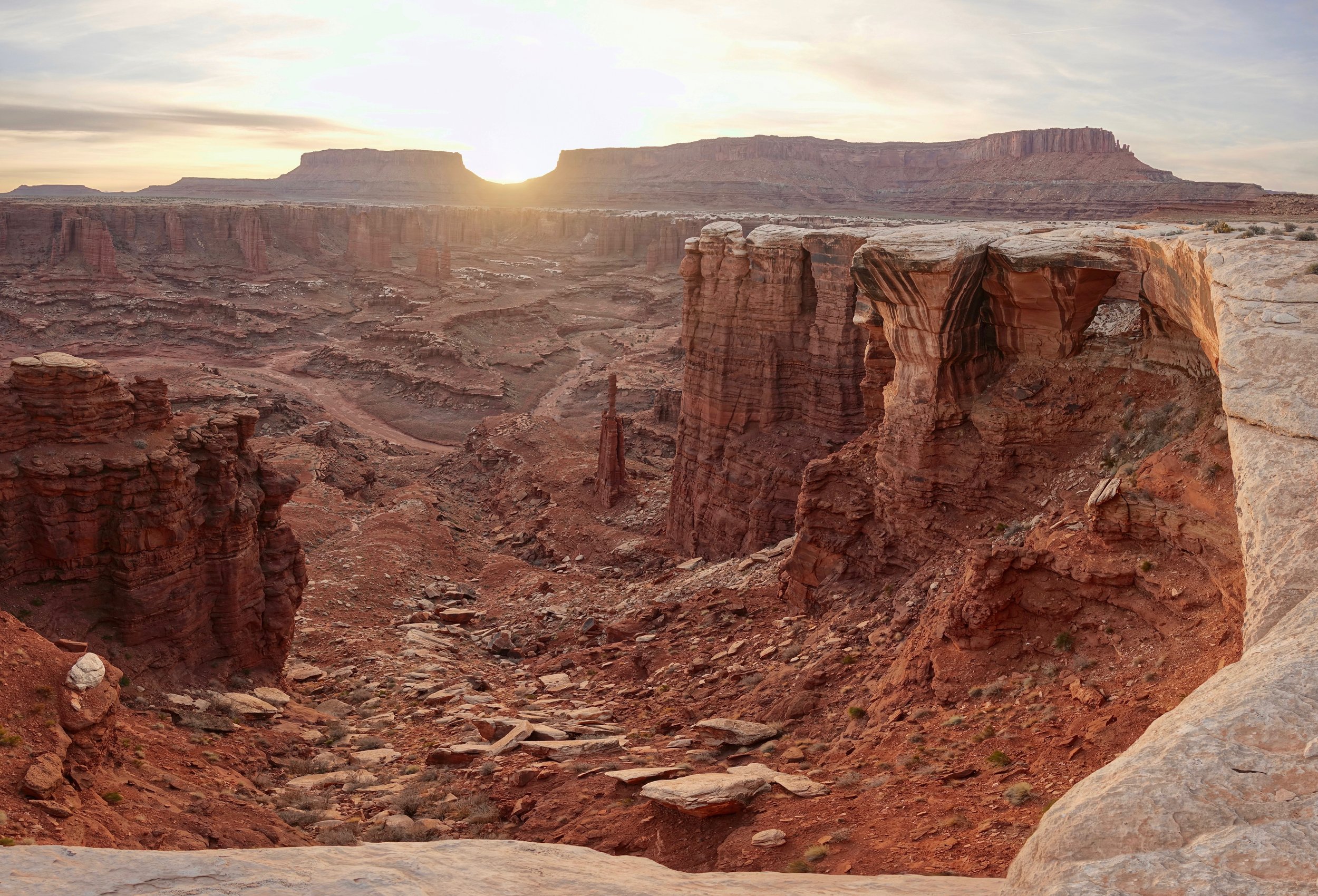 Monument basin sunset on the White Rim Trail in Canyonlands Utah