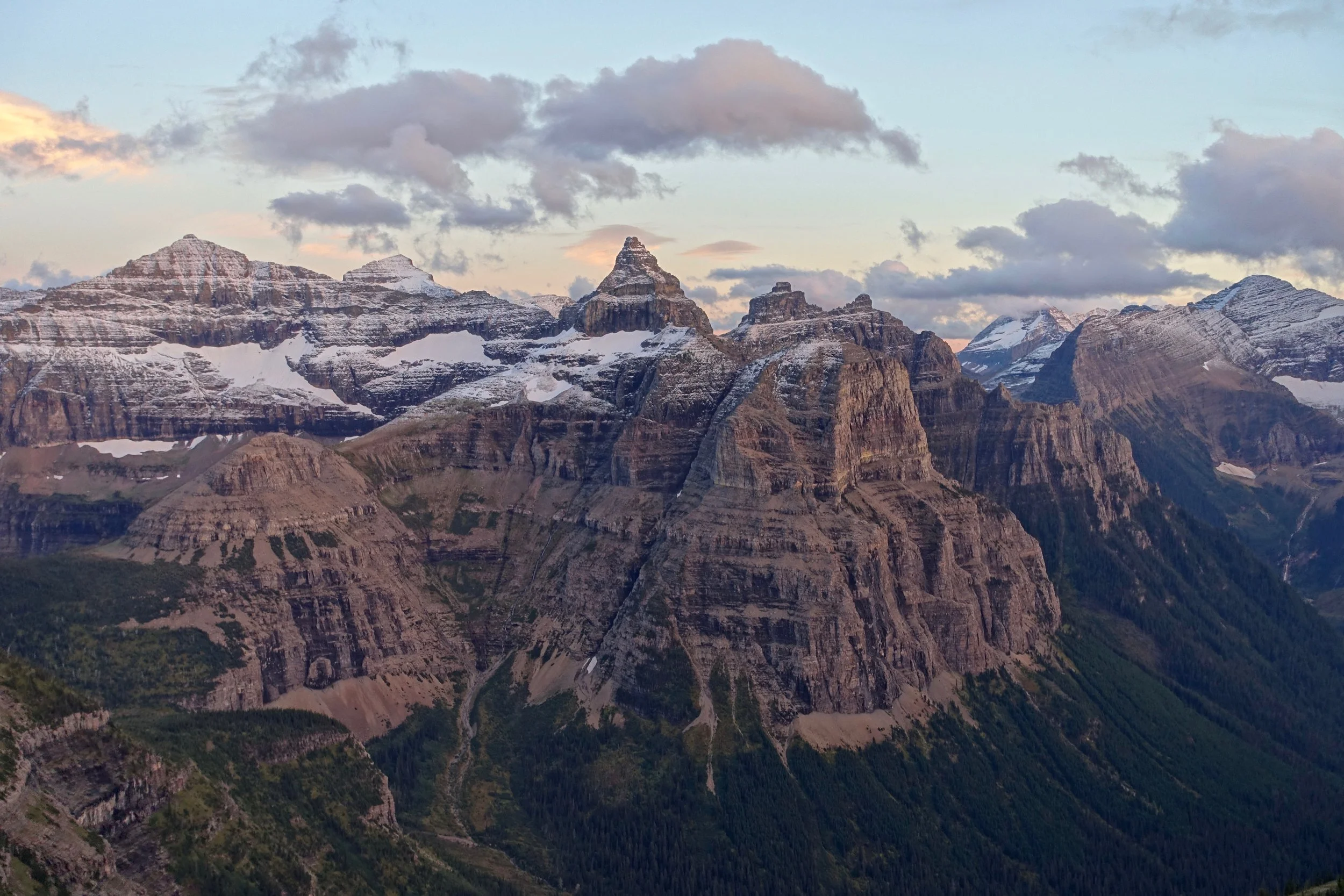 Thunderbird mountain on the Boulder Pass trail in Glacier National Park backpacking trip
