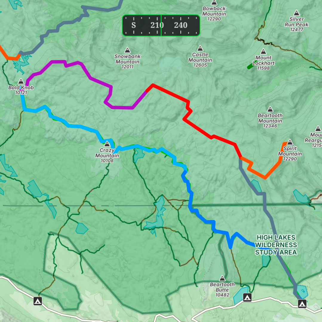 Overview map of the southern Beartooth High Route