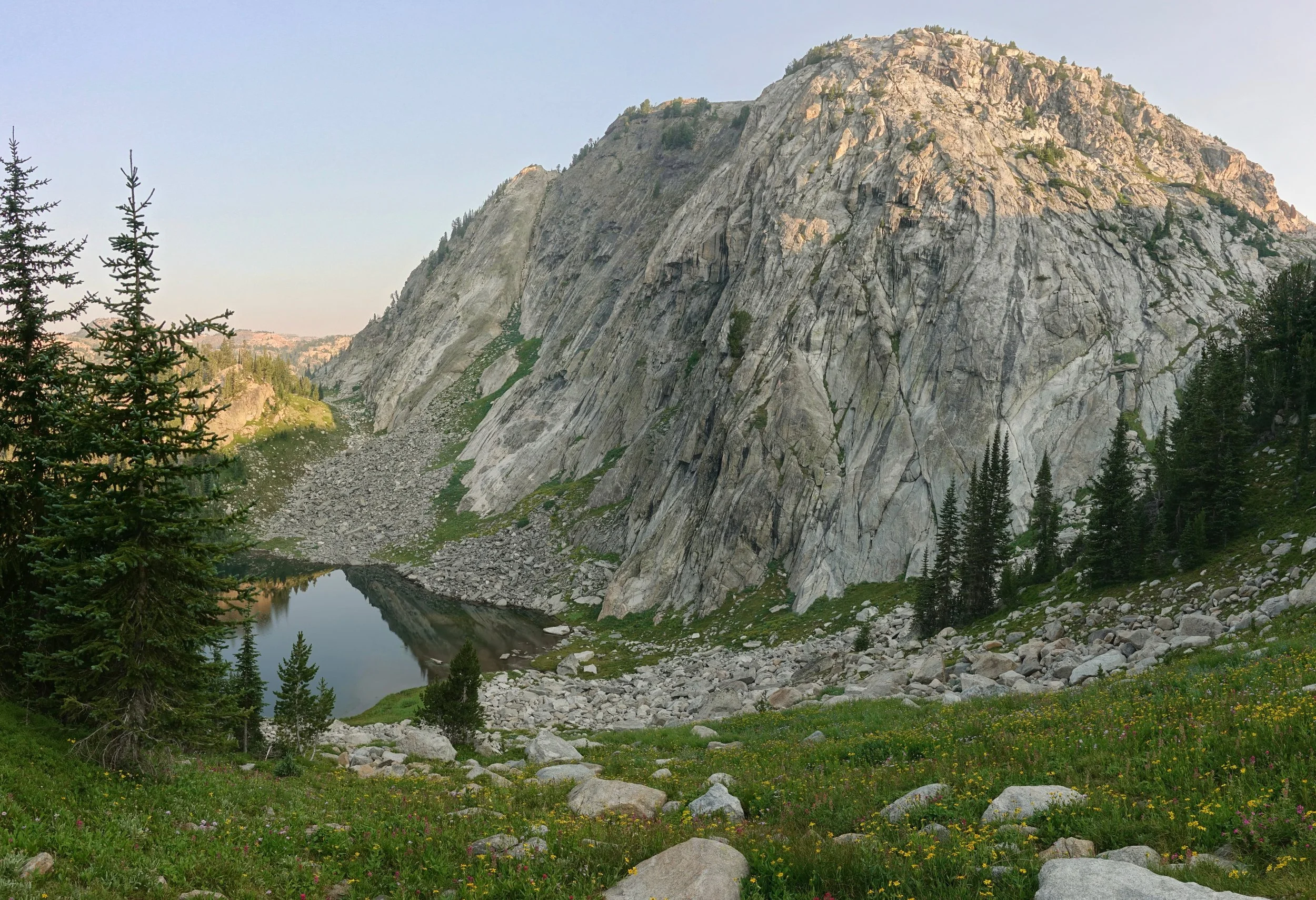 Ouzel Lake and Bald Knob from camp on a Beartooth wilderness high route backpack
