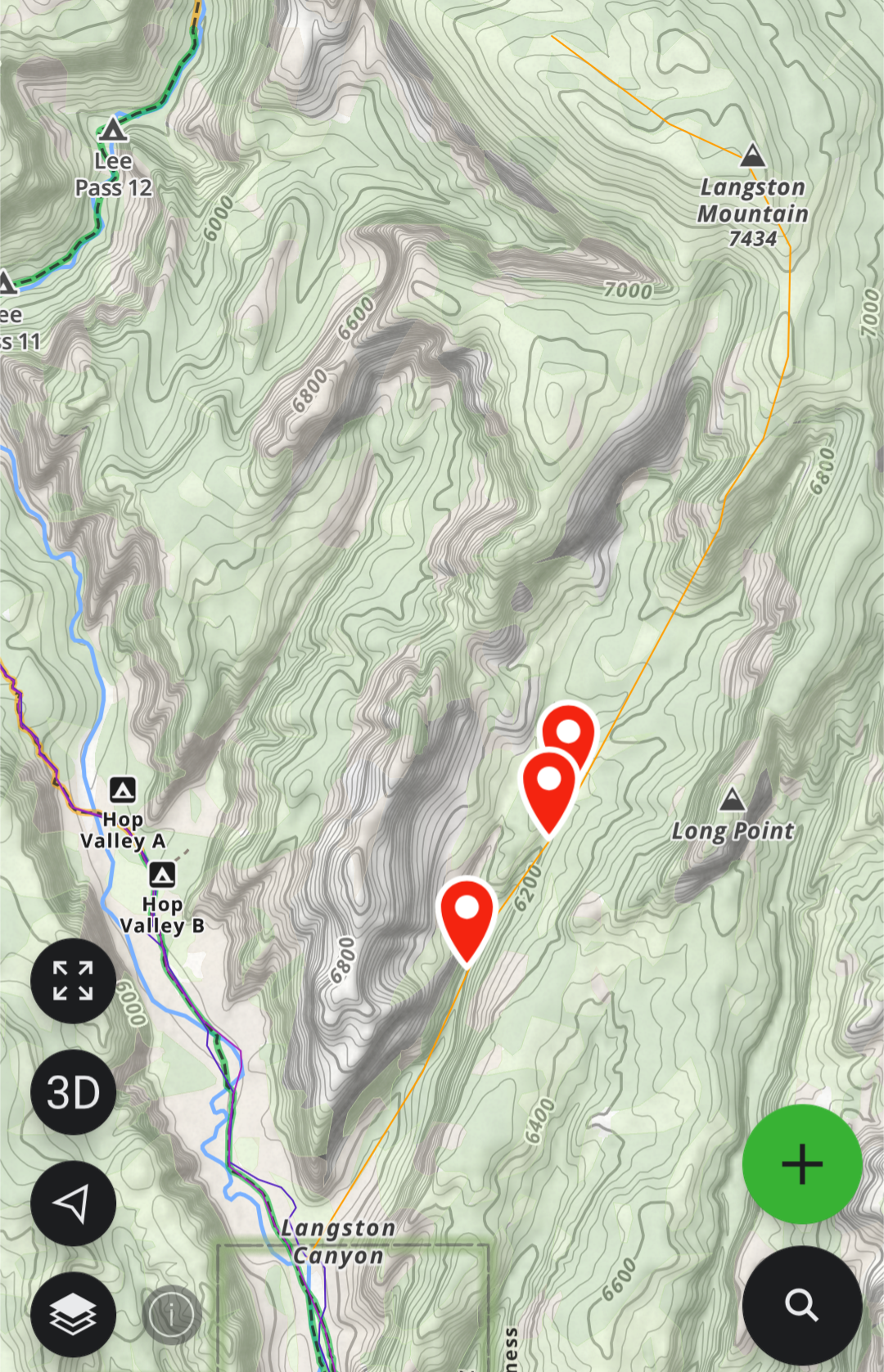 Map of route up Langston Mountain in Utah