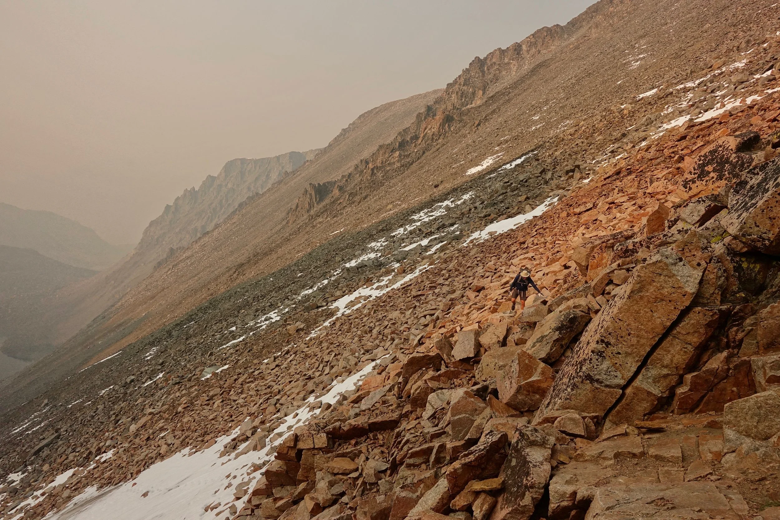 Loose rock on the pass near Granite Peak in the Beartooth Range of Montana