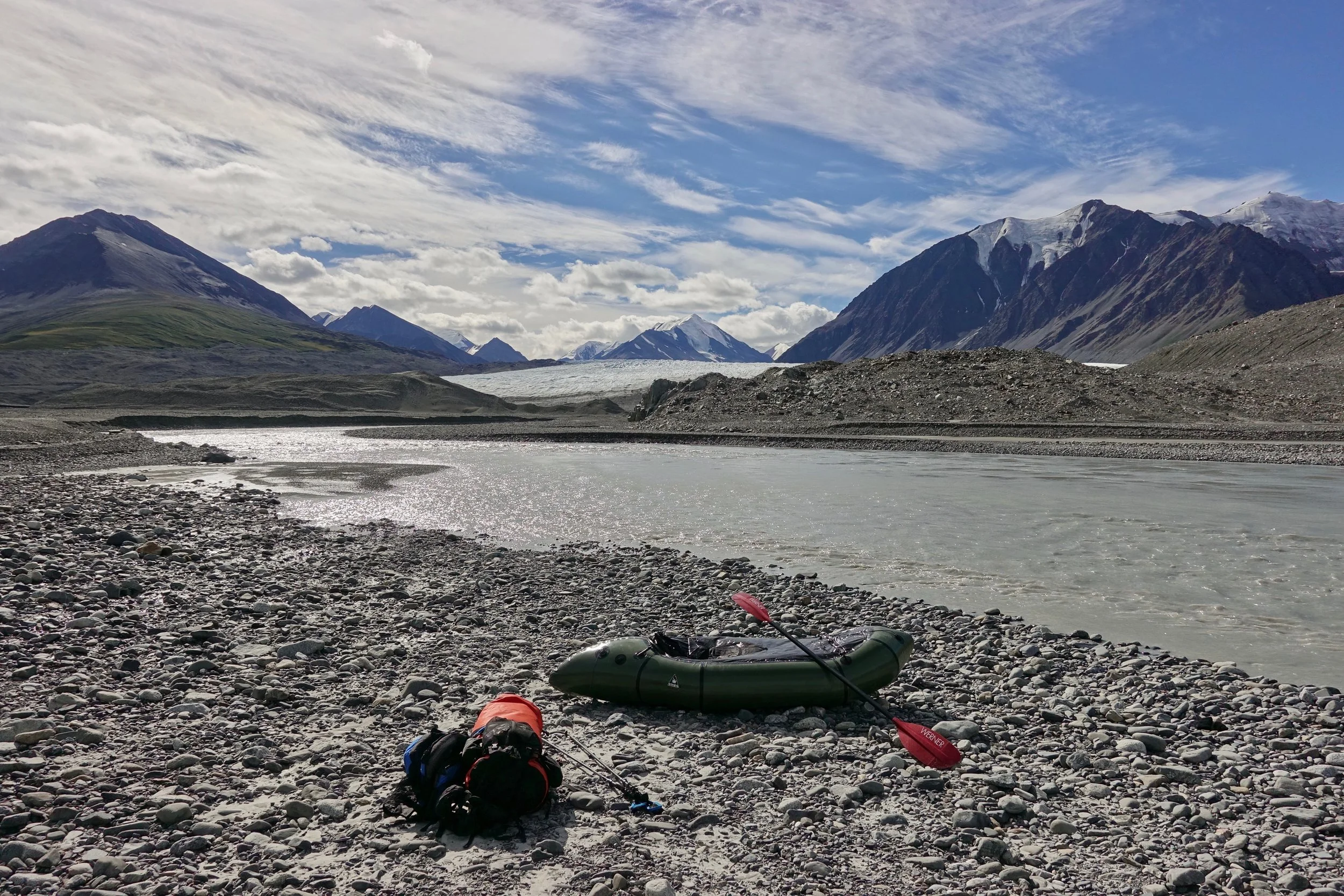 Packraft at the beginning of the Donjek River