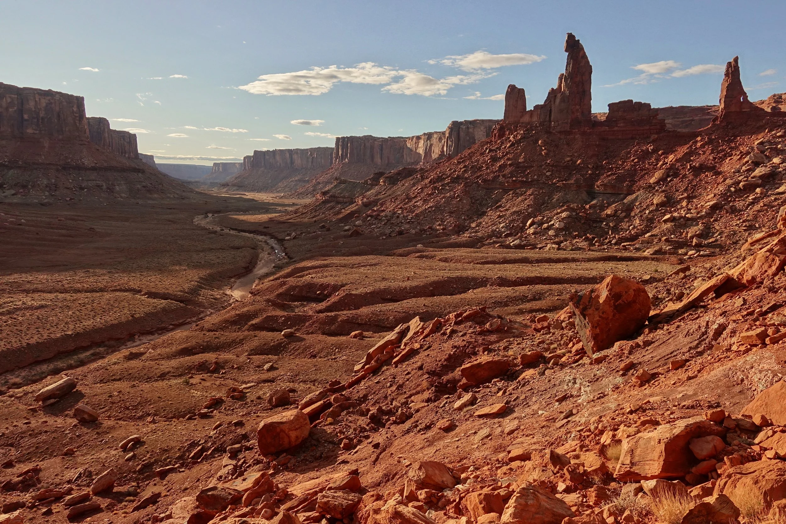 Moses and Zeus towers hike in Taylor Canyon of Canyonlands National Park in Utah