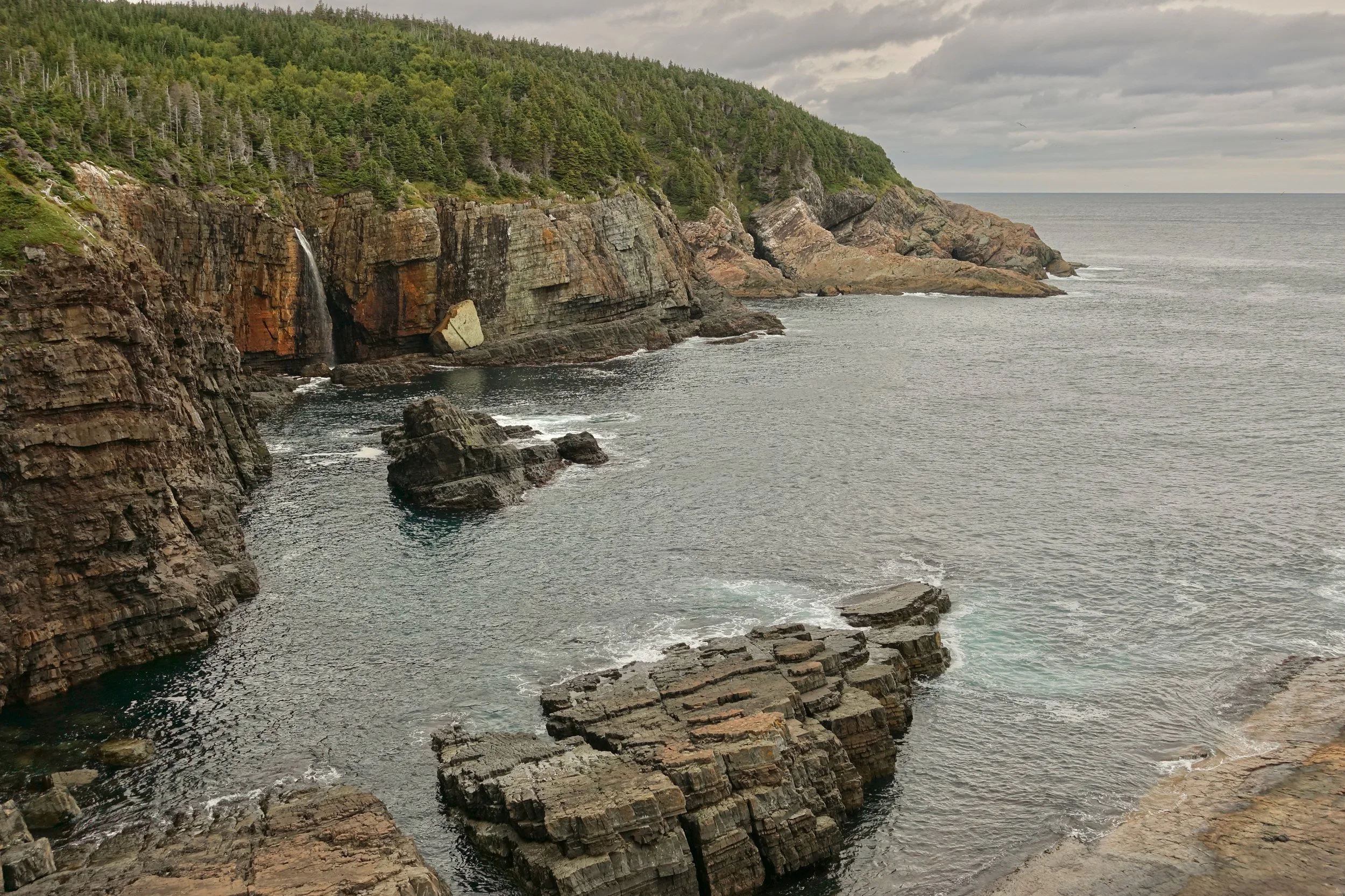 Waterfall on the East Coast Trail in Newfoundland hiking the trail