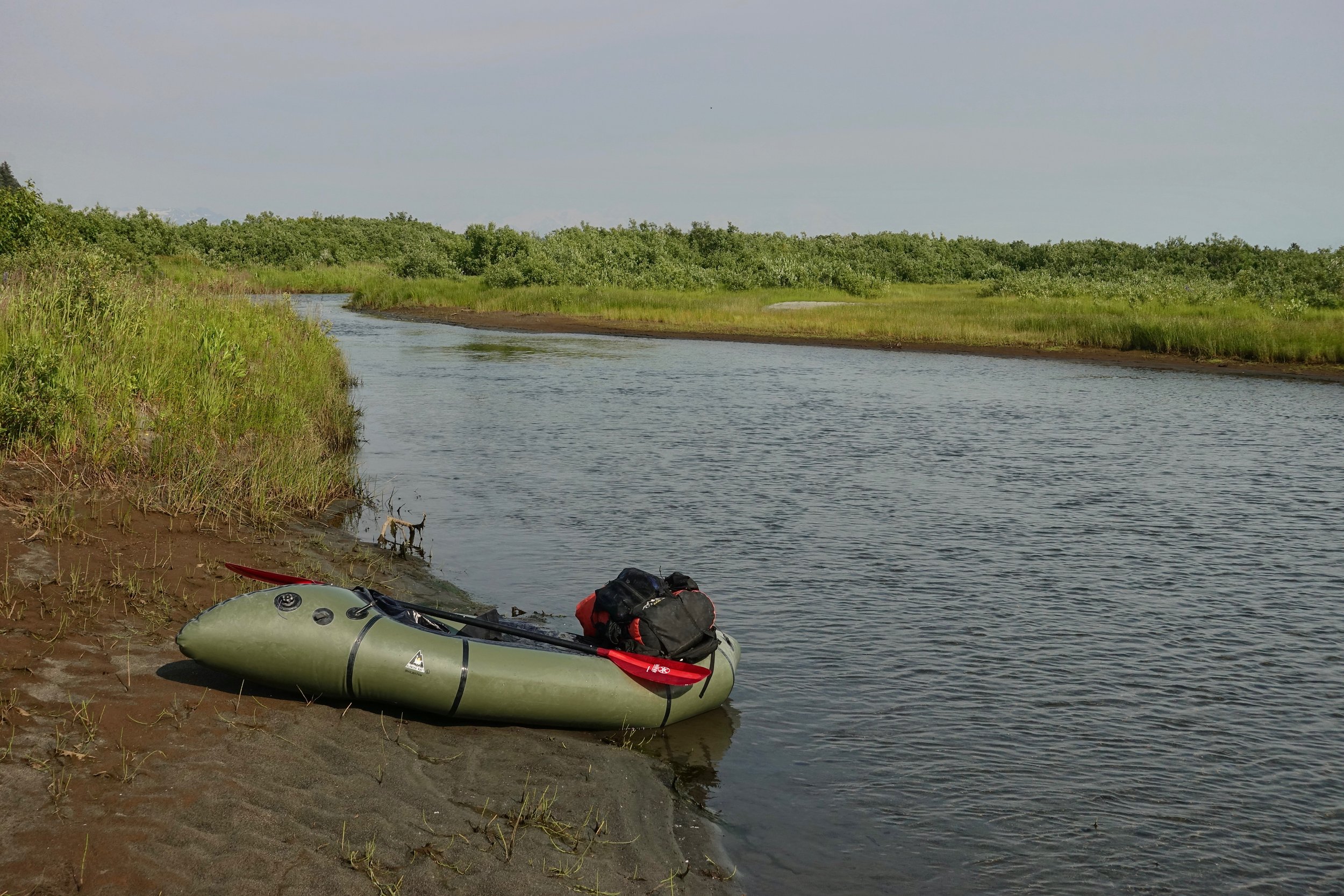 Packraft on the Awke River along the Lost Coast in Alaska