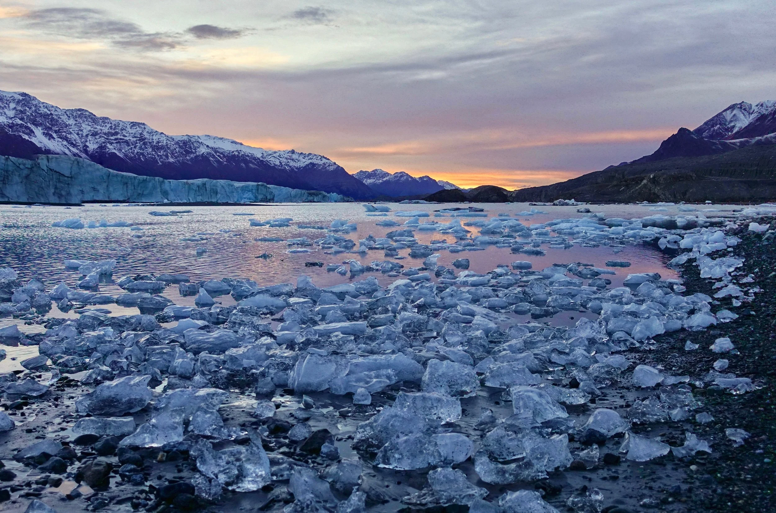 Donjek Glacier in the Yukon ice pool at sunset