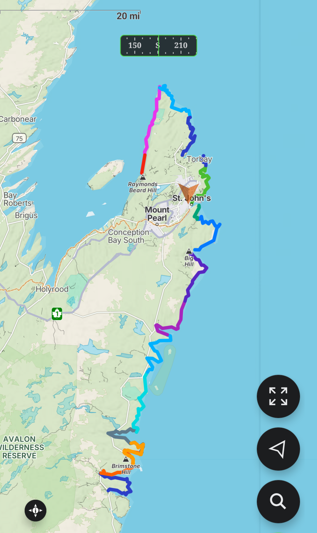 Overview map of the East Coast Trail in Newfoundland