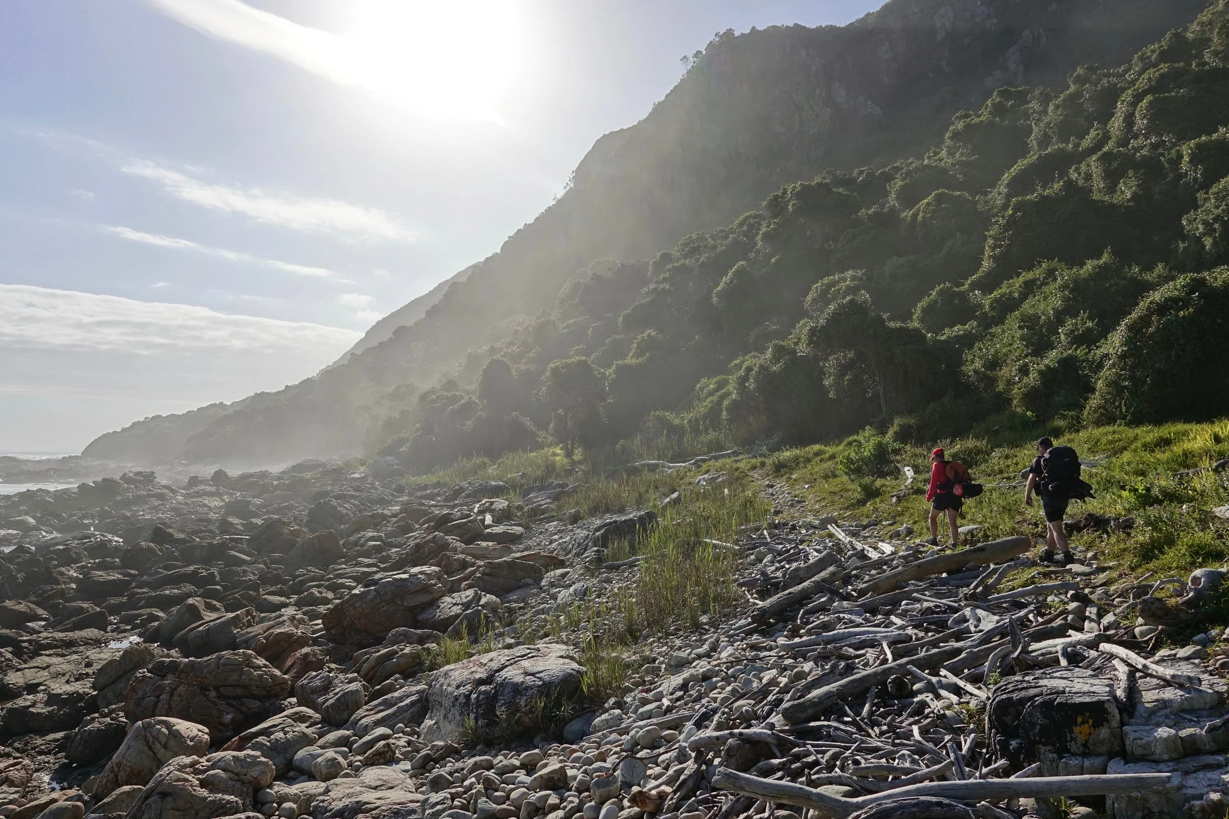 Hikers on the Otter Trail in South Africa along the coast