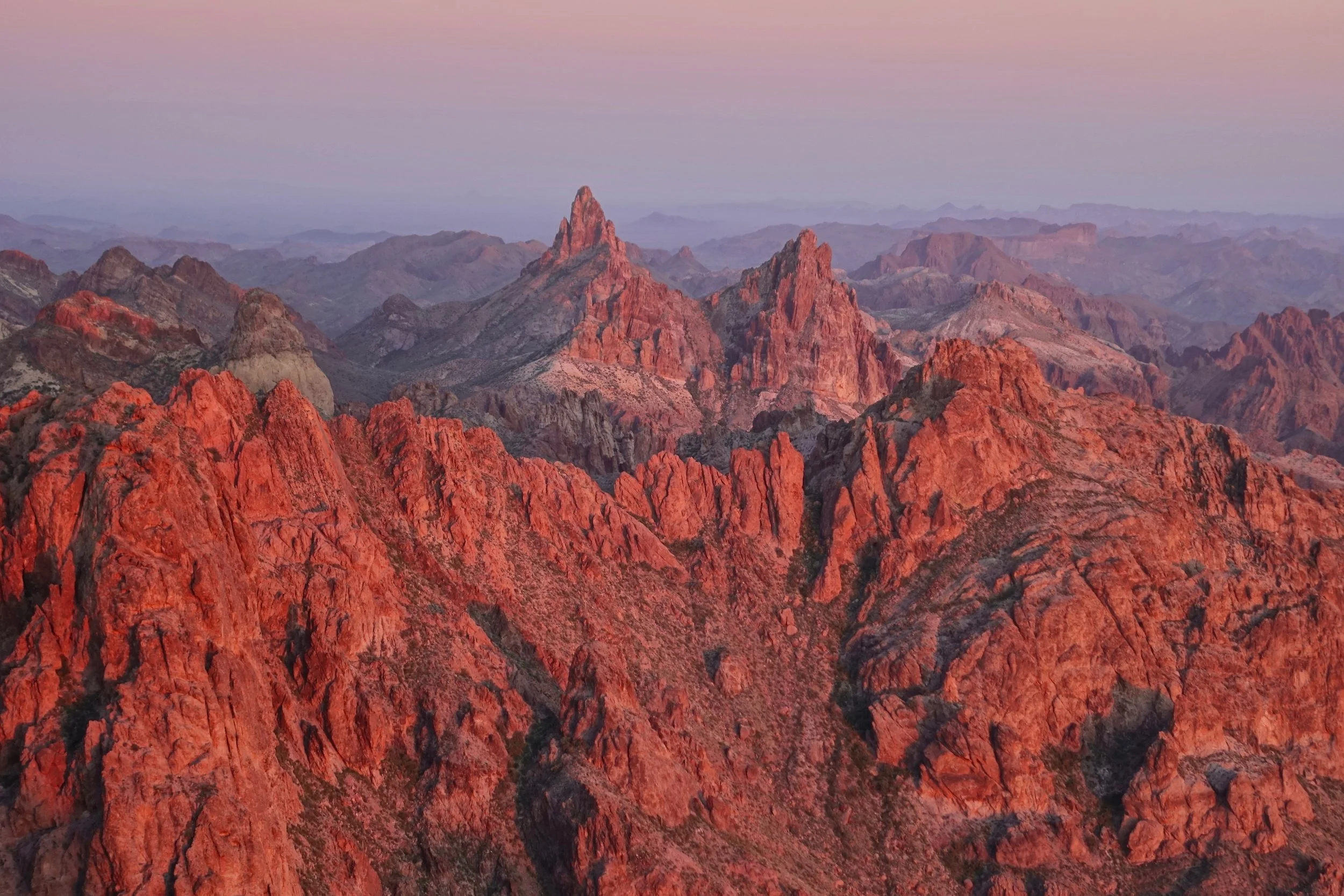 Sunset on the Kofa mountain range in Arizona from Signal Peak