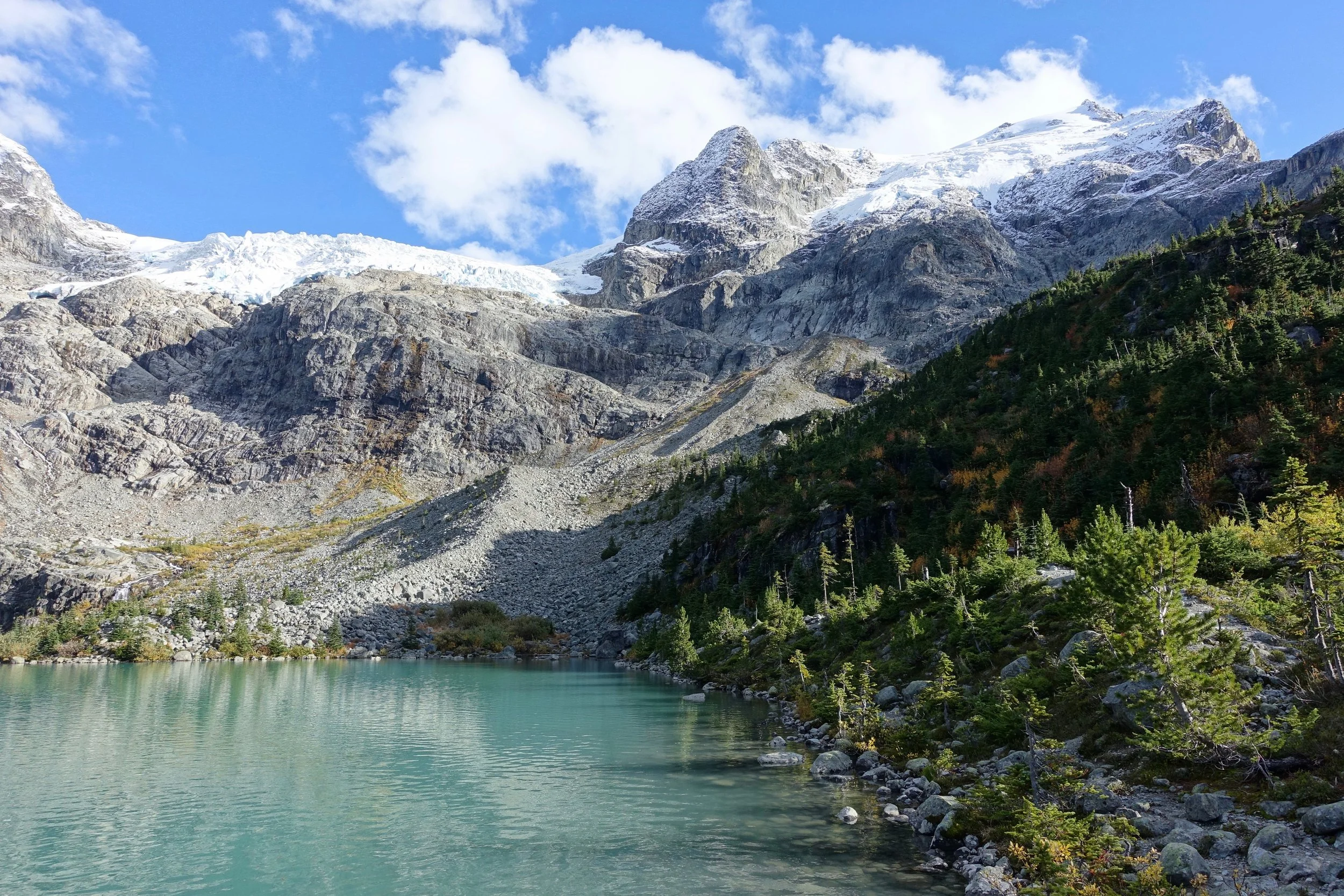 Upper Joffre Lakes on a clear day in the fall hiking