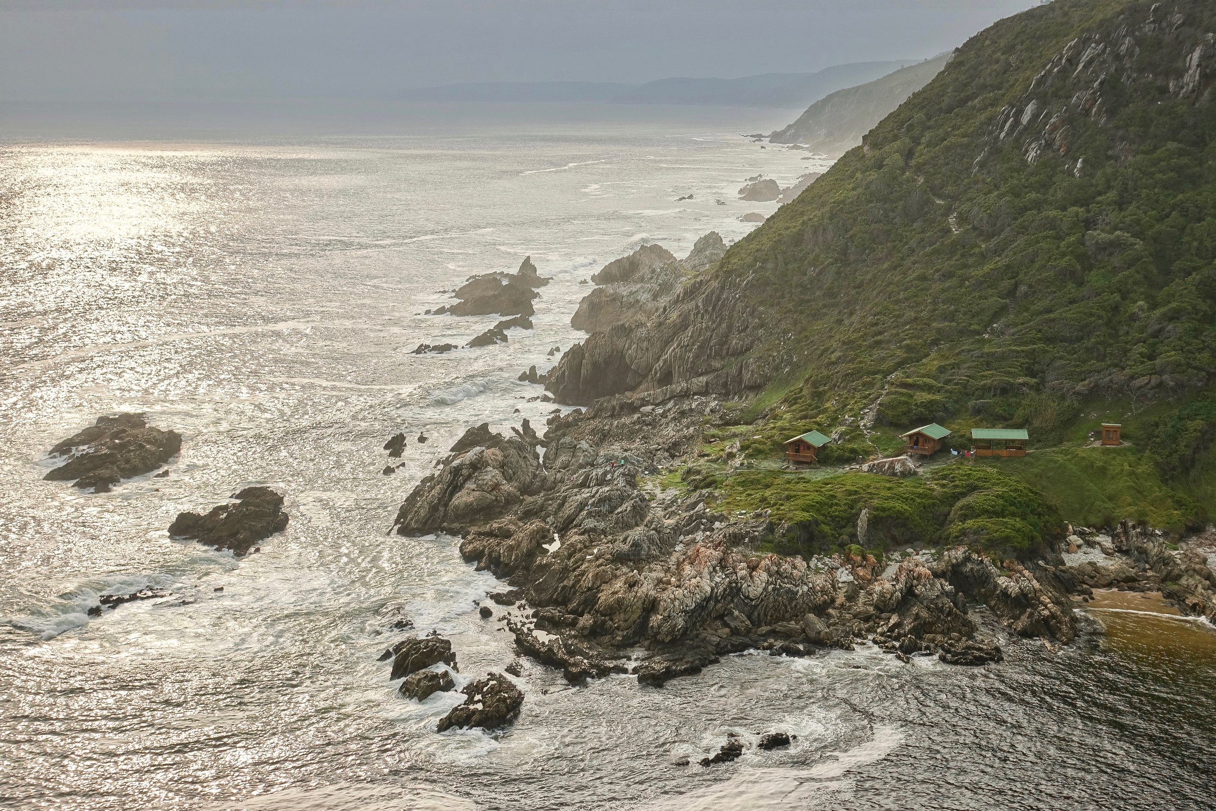Oakhurst huts from across the Lottering River on the Otter Trail hike in South Africa