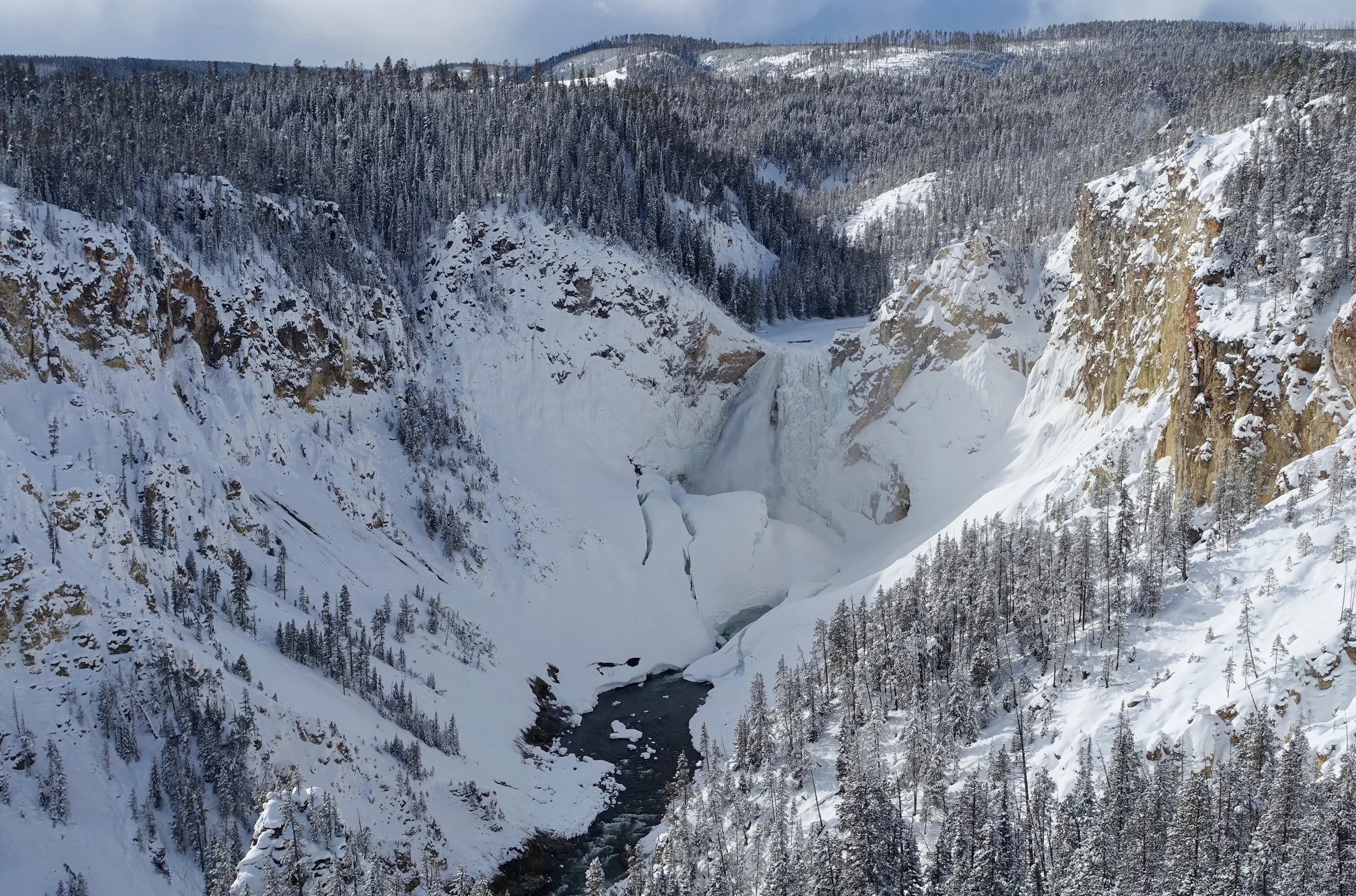Lower Falls in Yellowstone in winter
