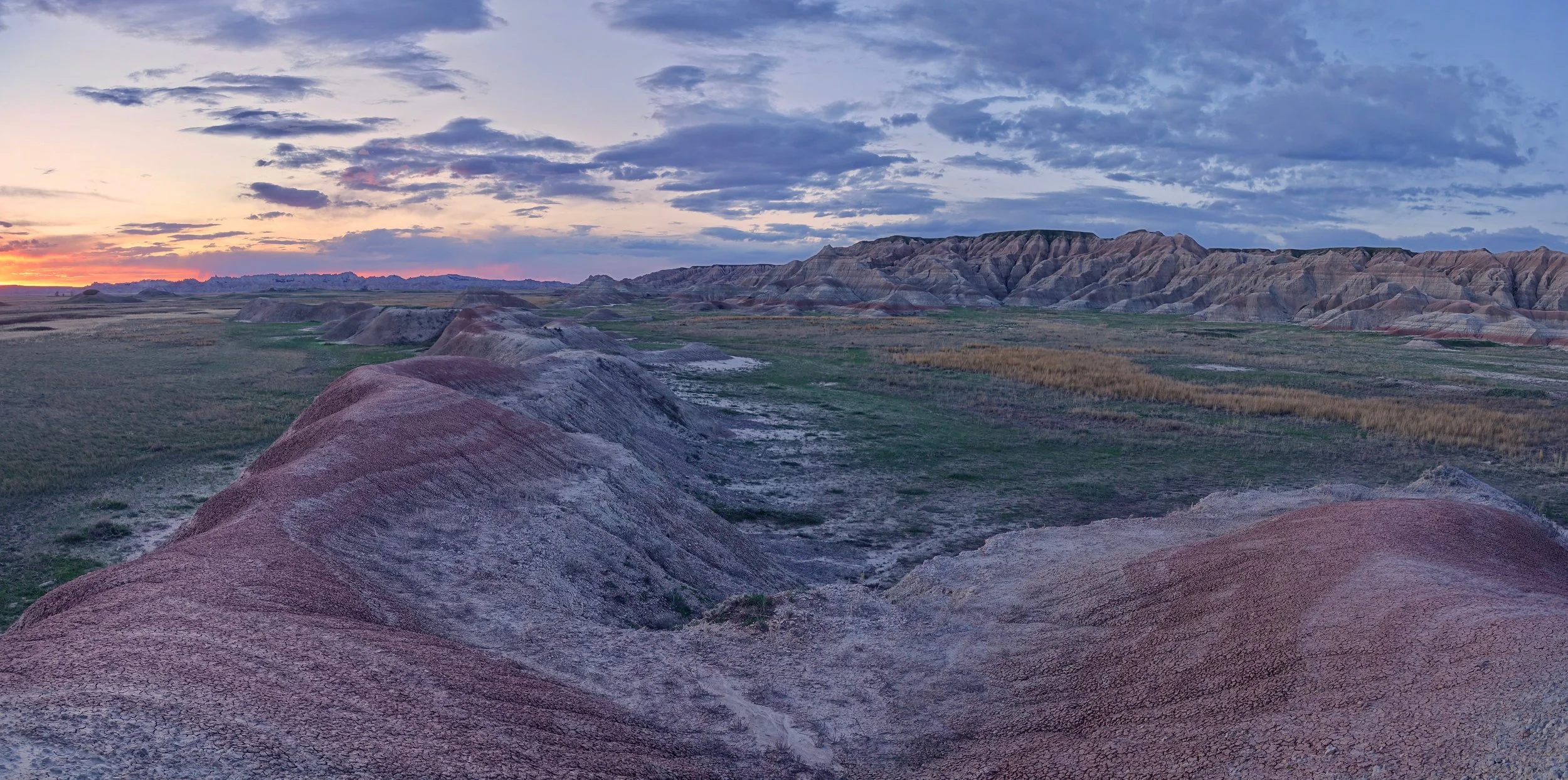 Sunset in the backcountry of Badlands National Park in South Dakota