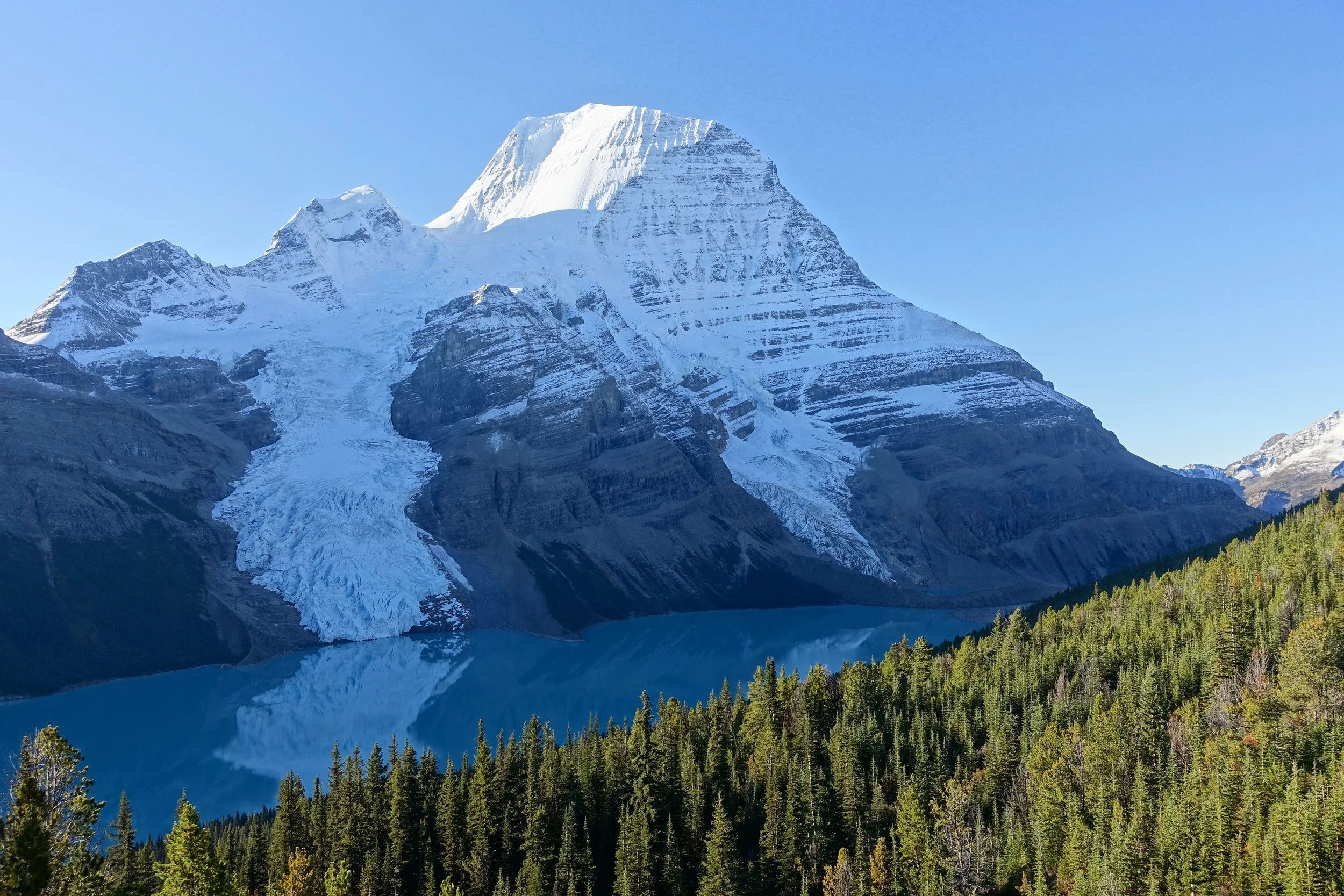 Morning sun on Mount Robson from Mumm Basin