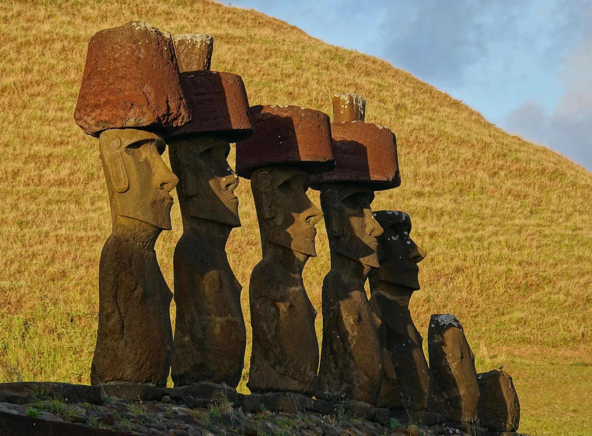 Ahu Nau-Nau on Anakena beach in Easter Island Chile