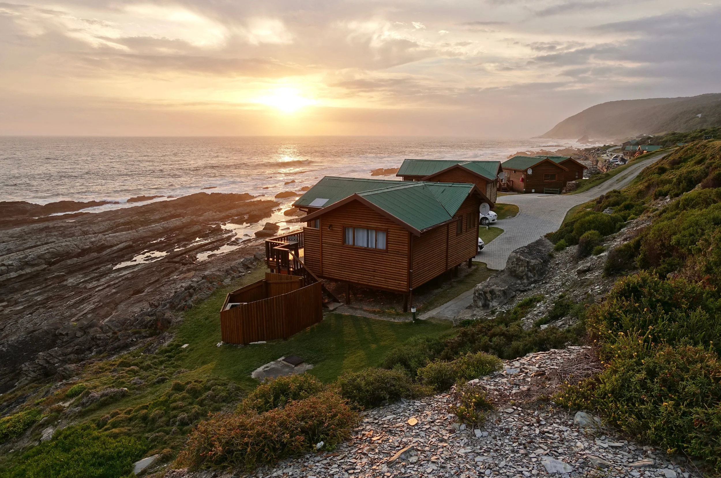 Storms river camp at sunset on the Otter Trail in South Africa