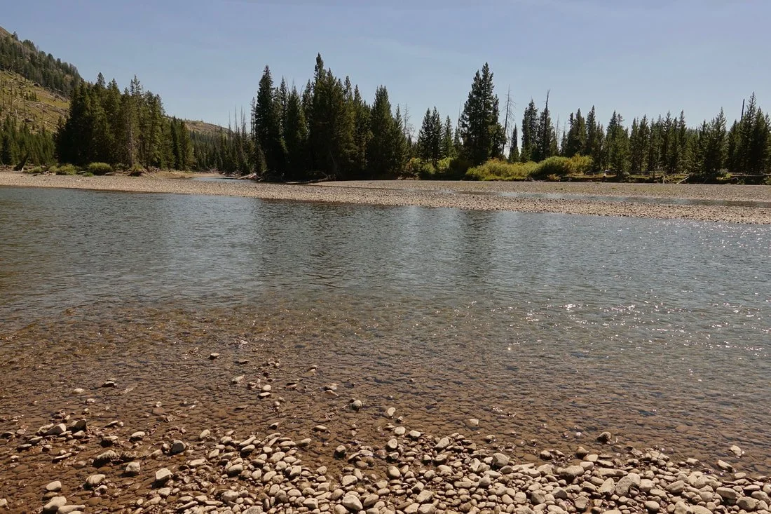 Fording the Yellowstone River in early September on backcountry hike