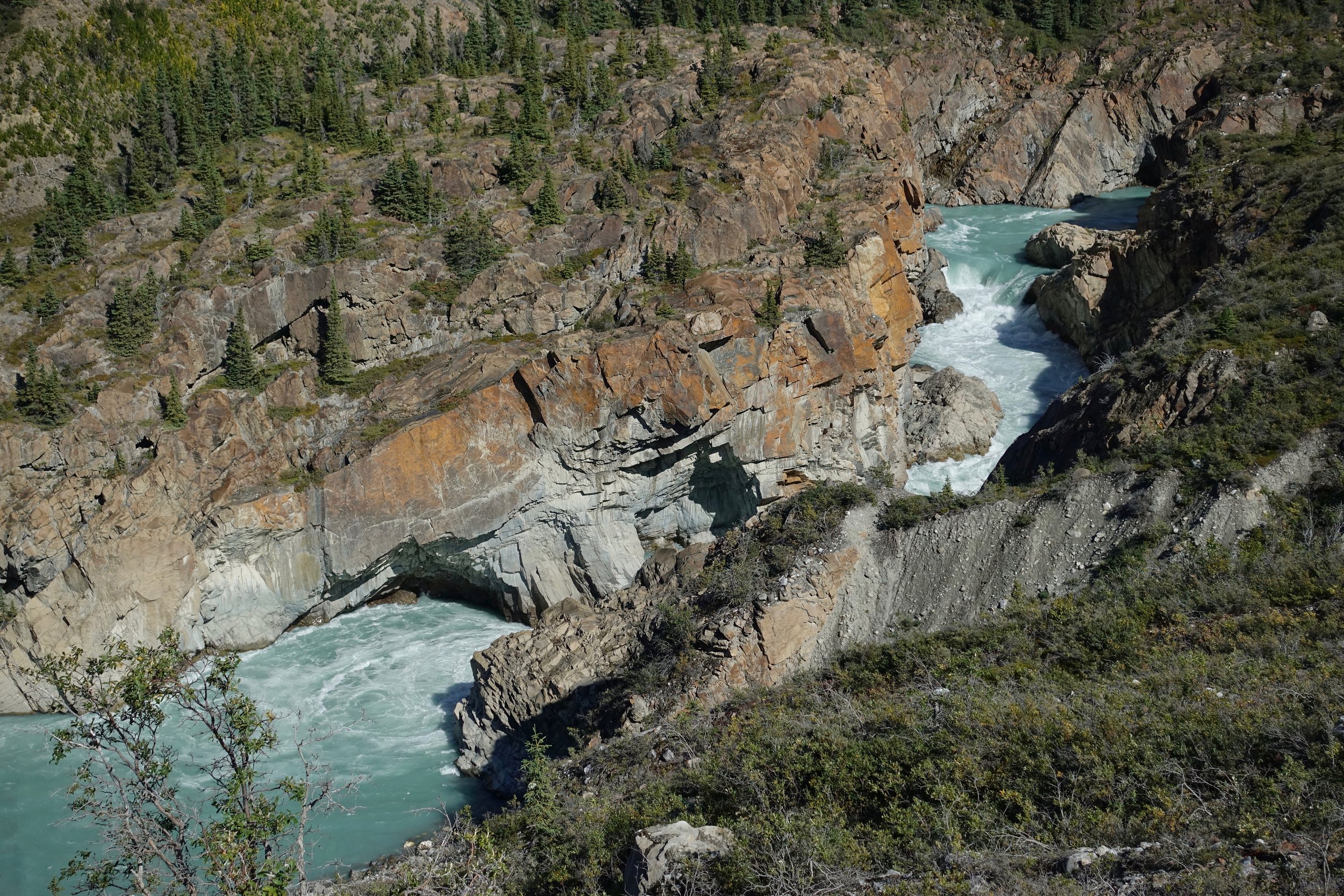 The waterfalls on the Donjek river after the glacier