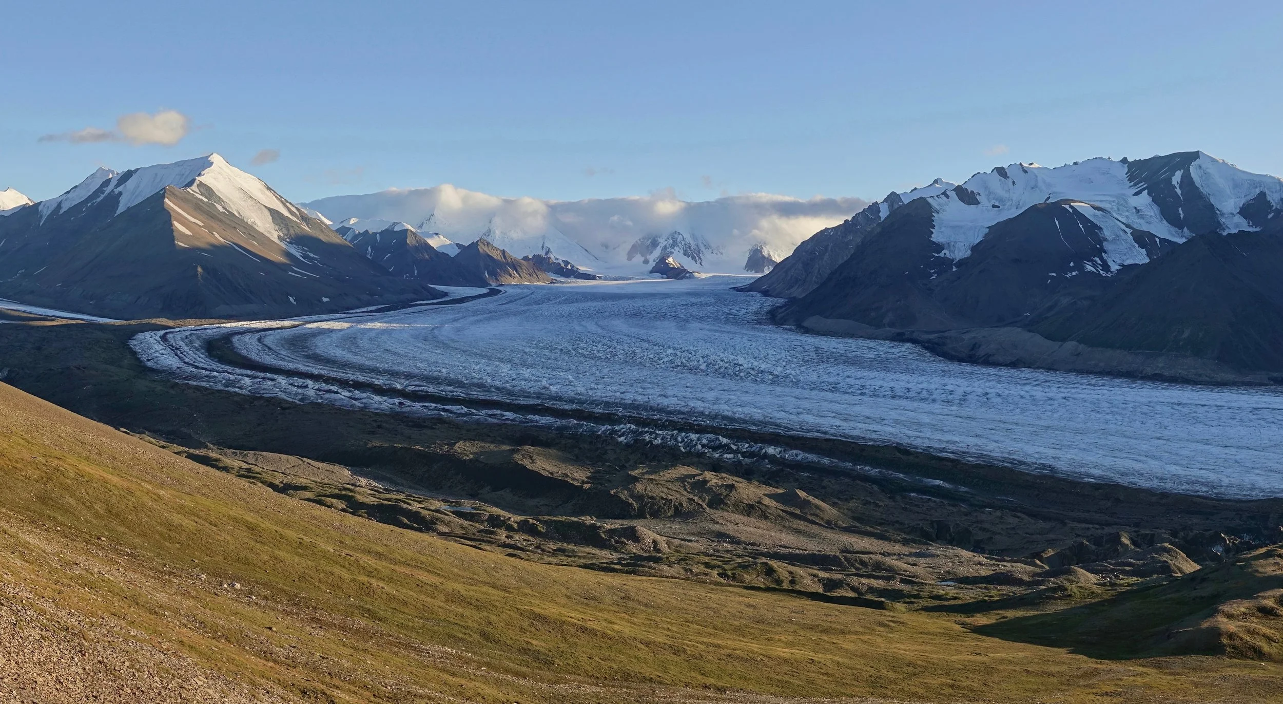 Kluane Glacier panorama in late afternoon hiking trip in Kluane National park Canada