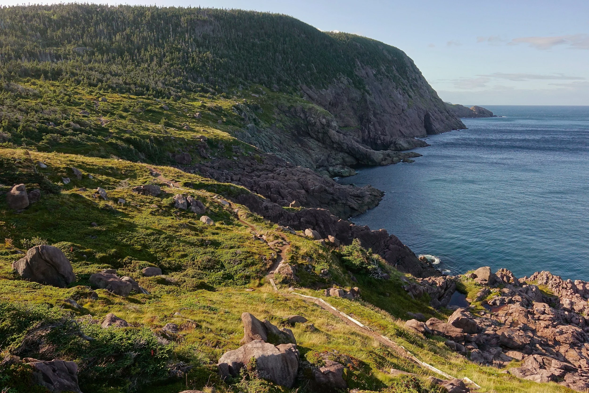 Cobbler Brook with Torbay Point in the distance on hiking trip in Newfoundland on Cobblers Path