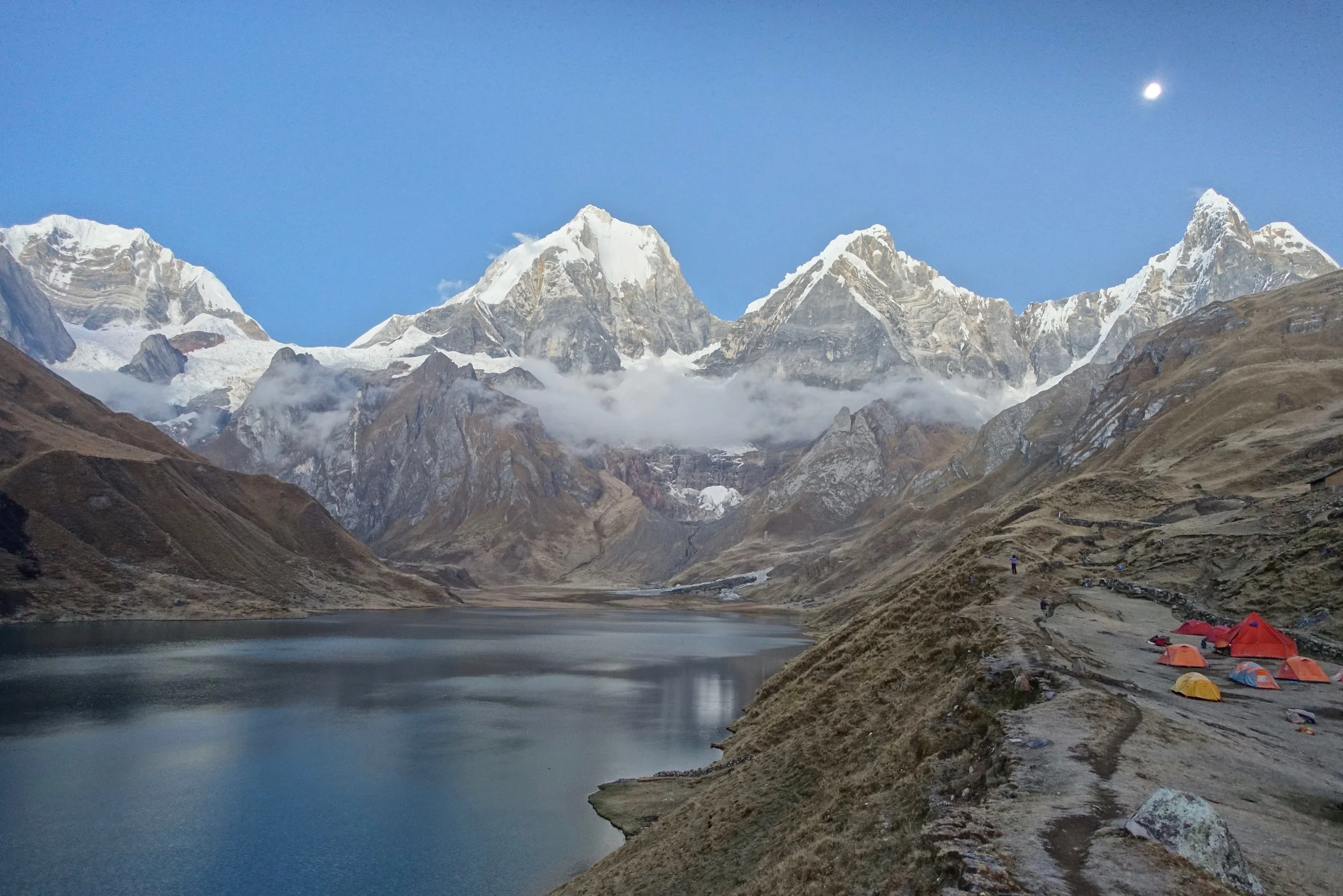 Laguna Carchuacocha camp on the Huayhuash Circuit trek in Peru