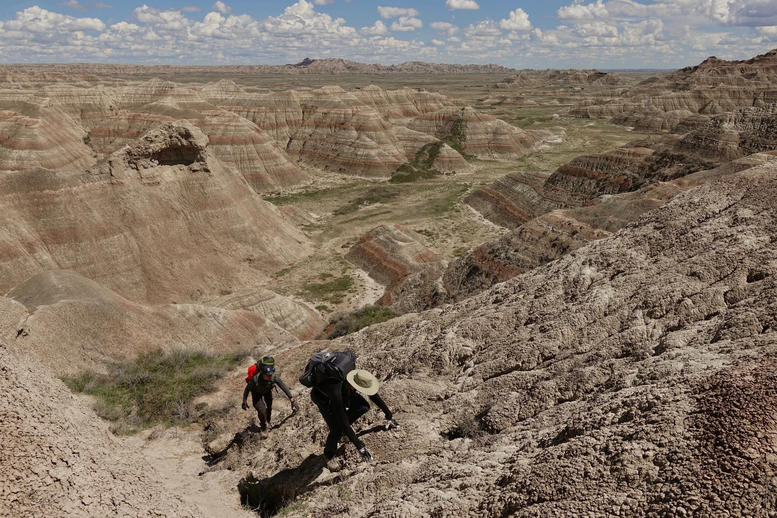 Backcountry walk through Badlands National park in South Dakota