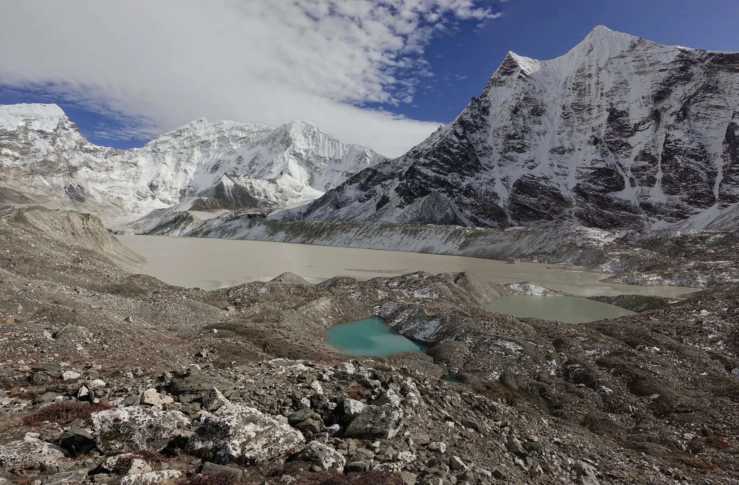 Half frozen Imja Tsho near Island Peak base camp