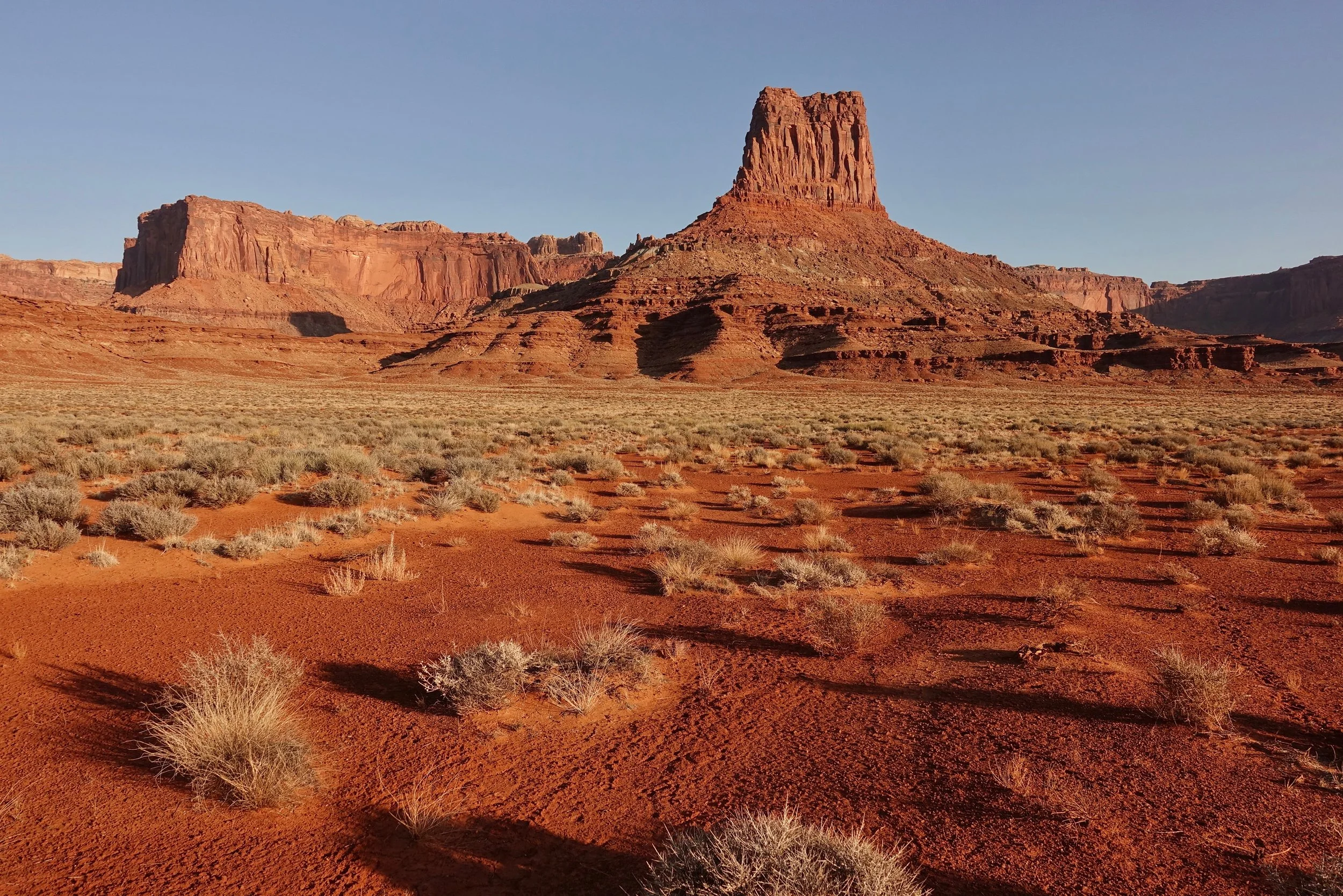Airport Tower at sunrise on the White Rim Trial backpacking walk in Canyonlands