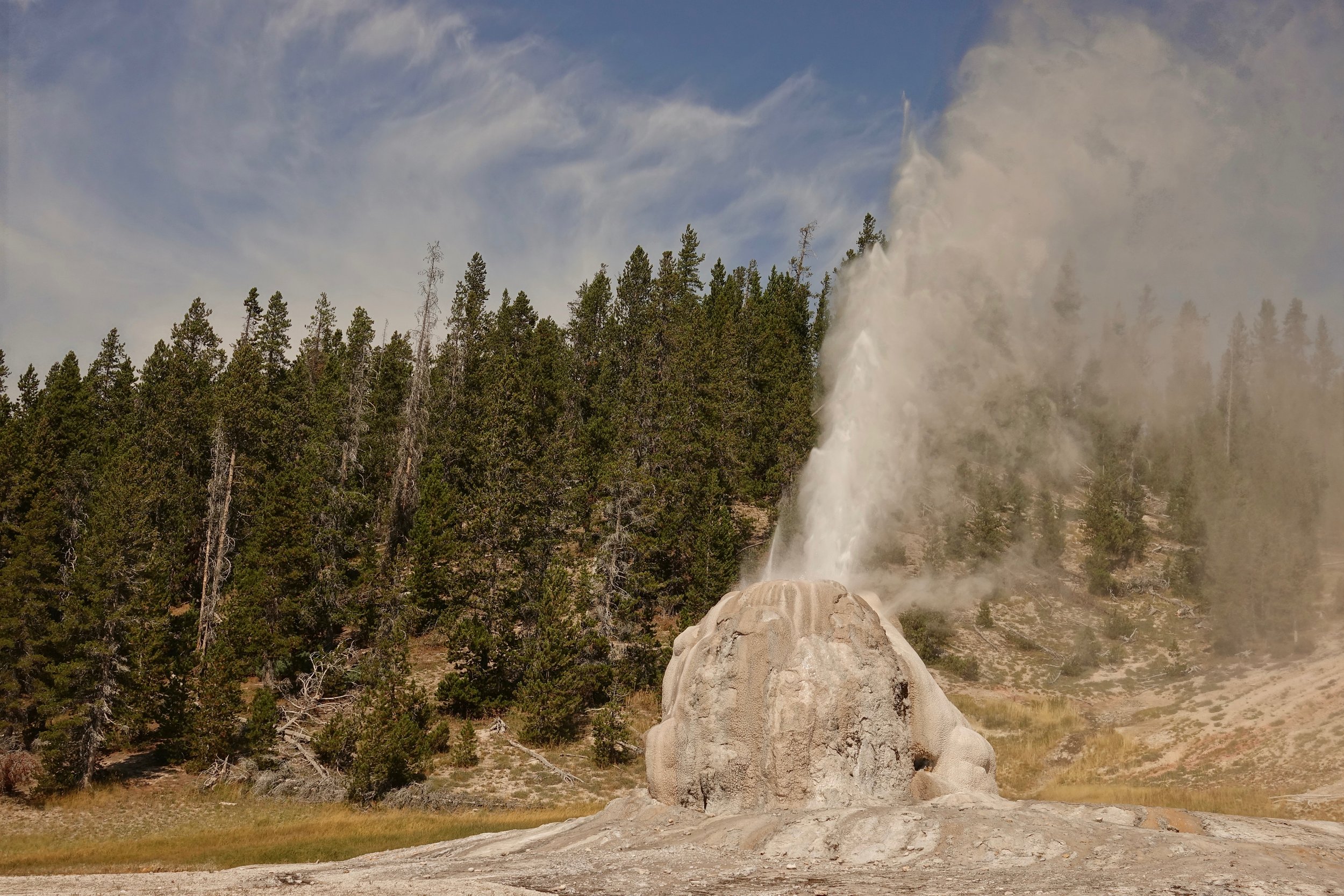 Lone Star Geyser eruption in Yellowstone hike