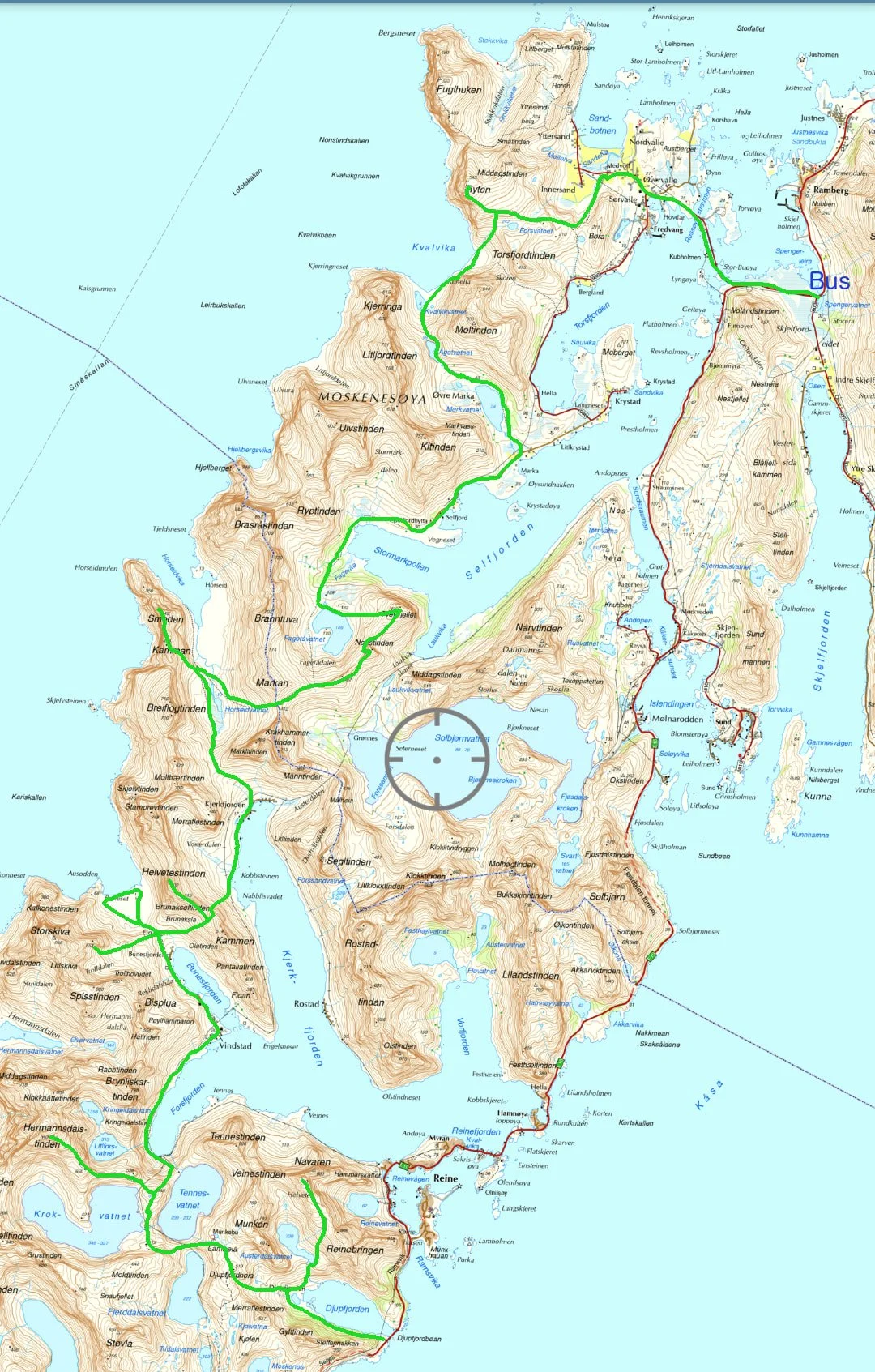 Map of Lofoten crossing hike