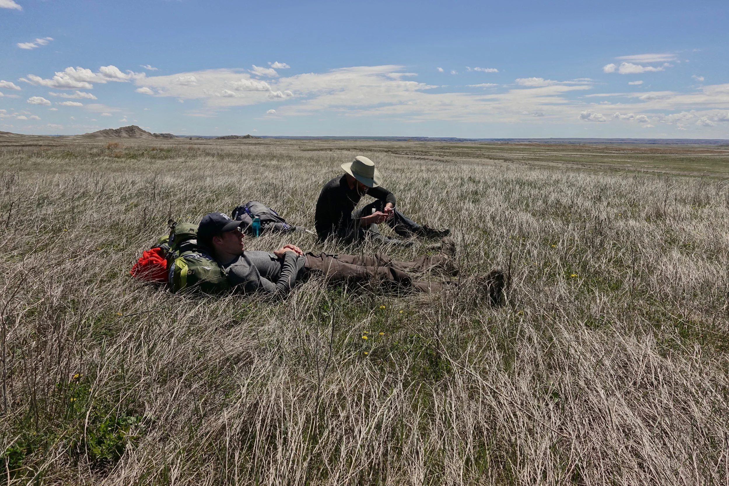 Taking a rest on the Badlands National park backcountry trip
