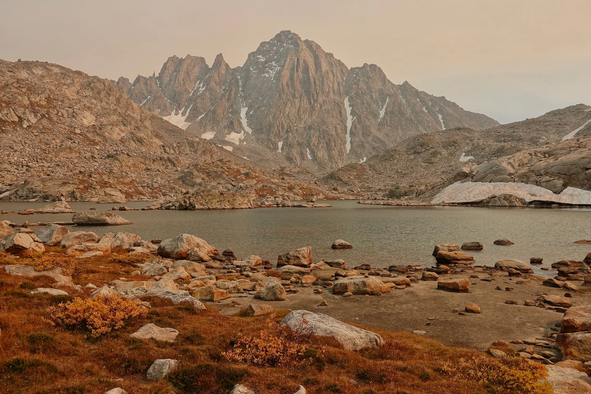 Smoky Indian Basin and Harrower Peak in Wind River Range