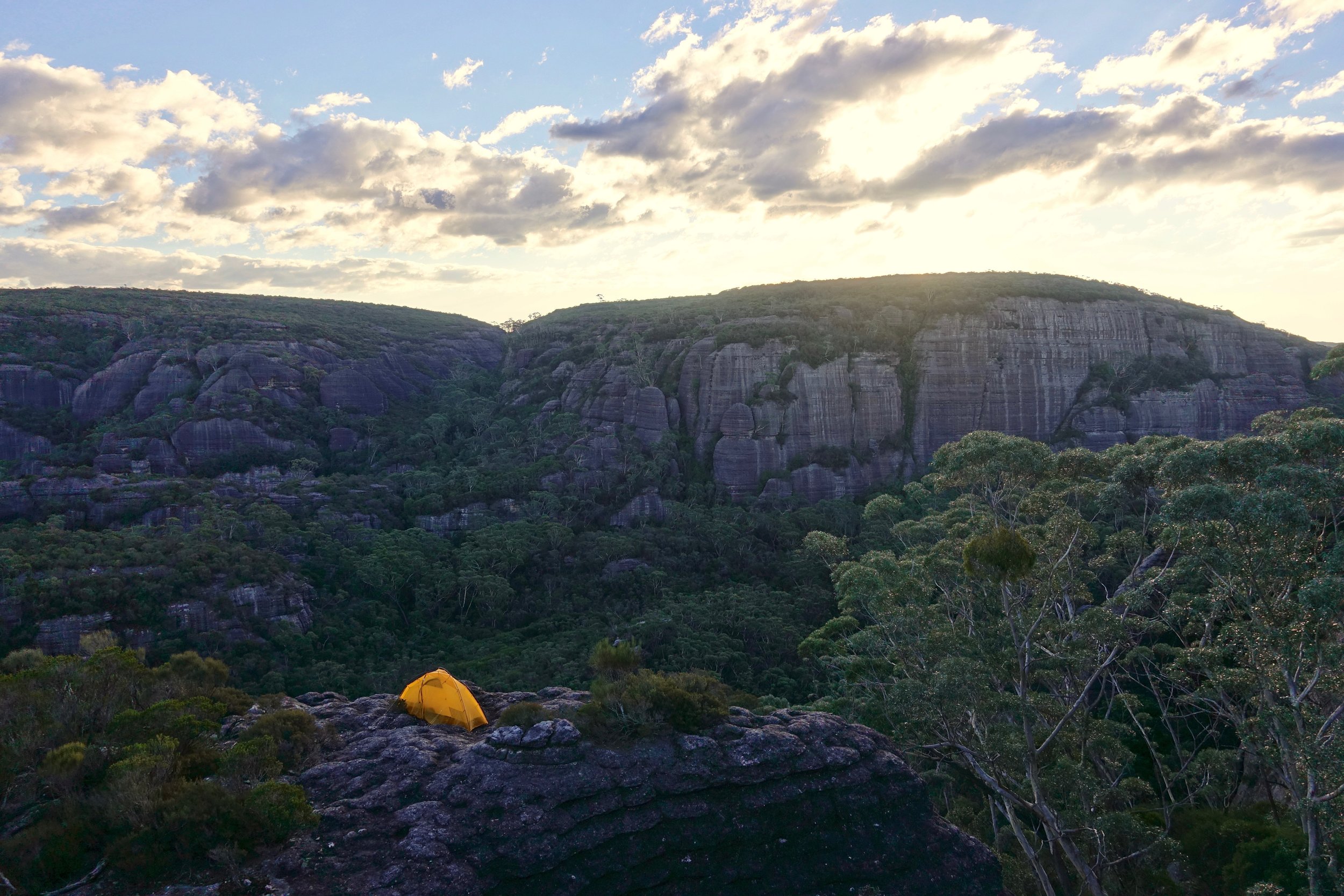 Shrouded Gods Mountain summit camp in the Monolith Valley of the Budawangs in Australia