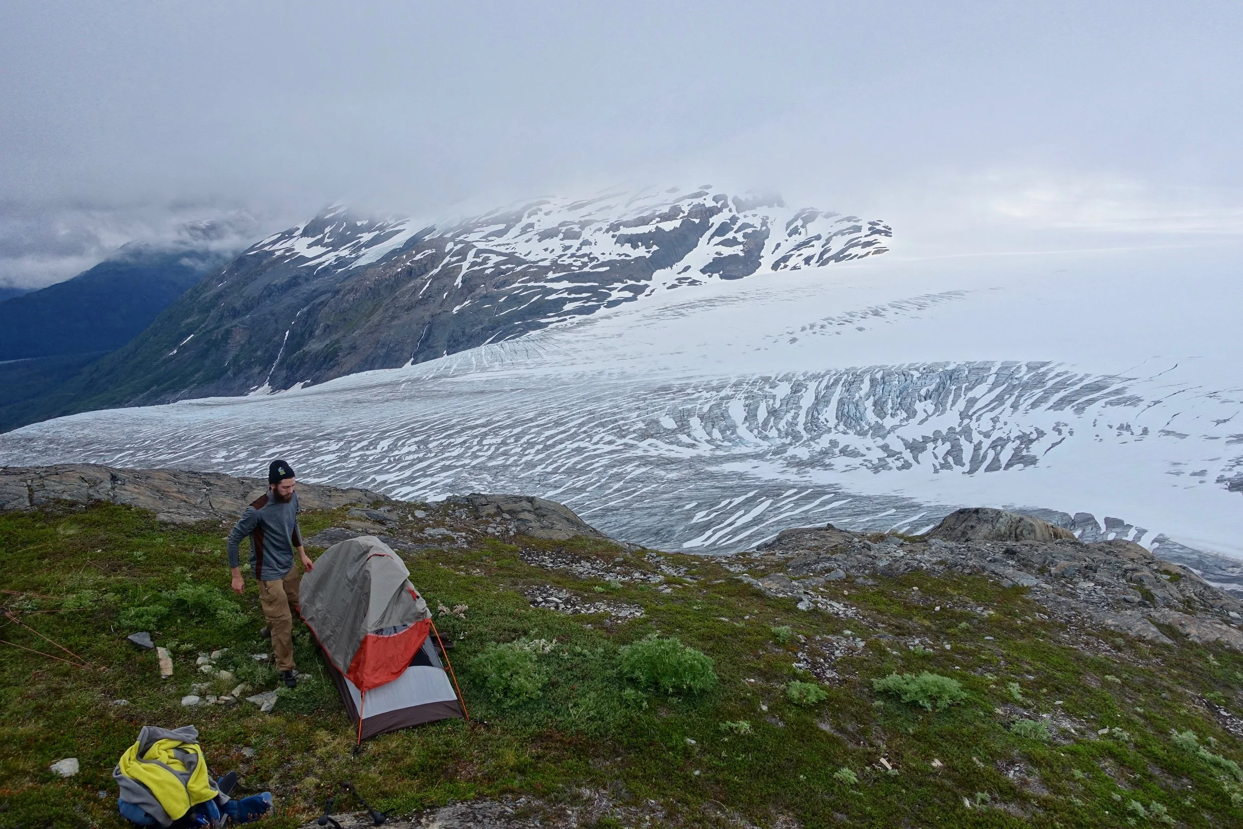 Campsite above Exit Glacier in Kenai Fjords National Park in Alaska