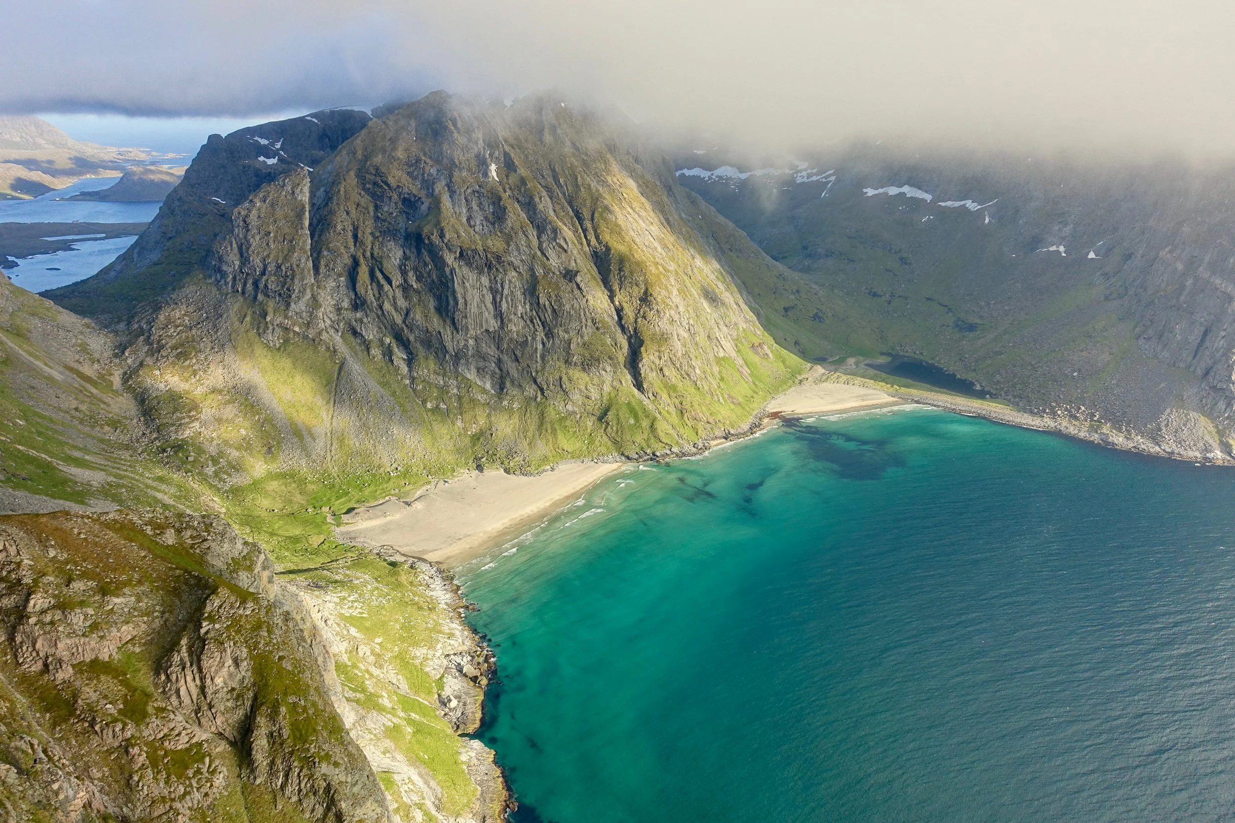 Ryten peak hike in Lofoten above Kvalvika beach