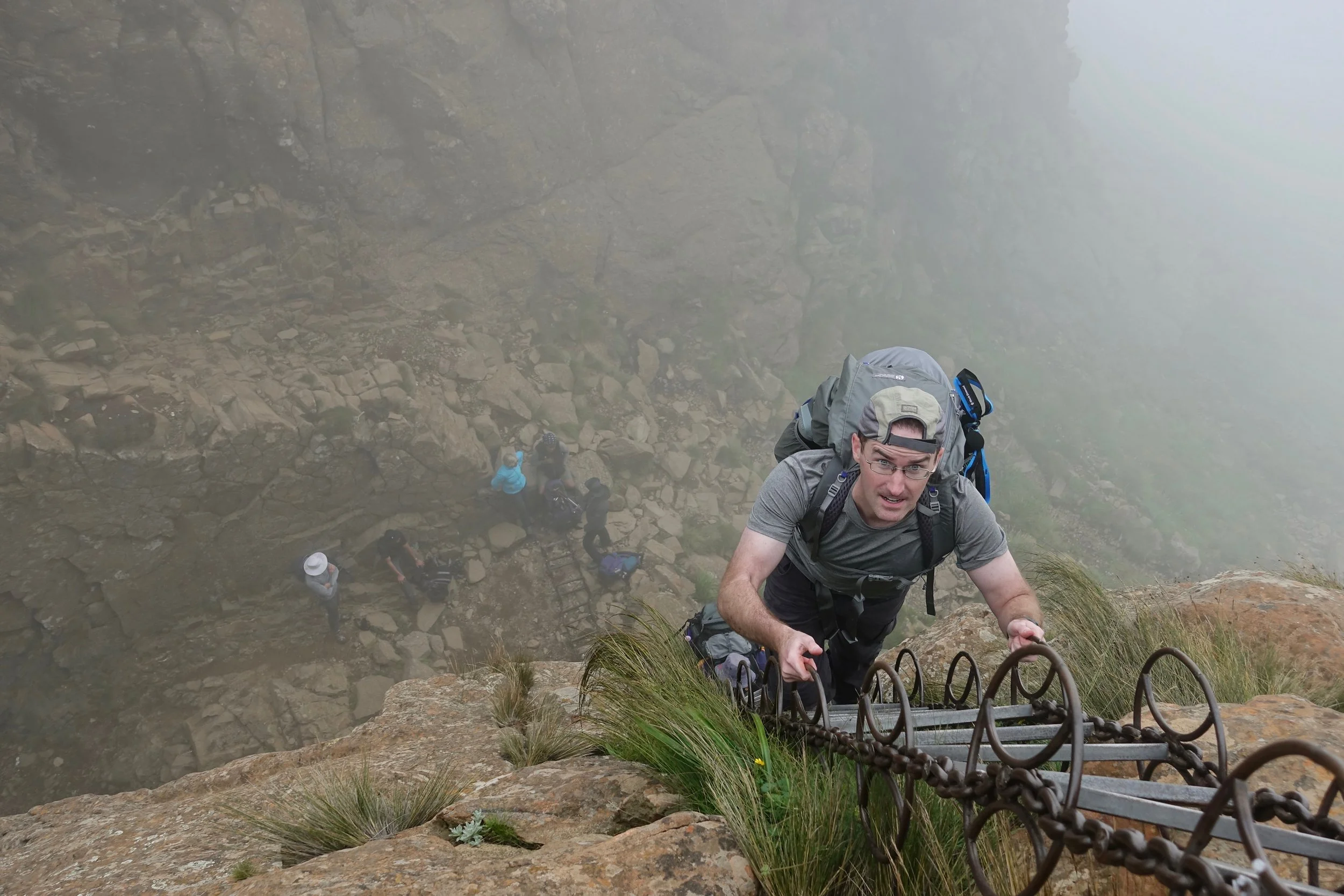 Chain ladders on the hike up to the Amphitheater in Drakensberg