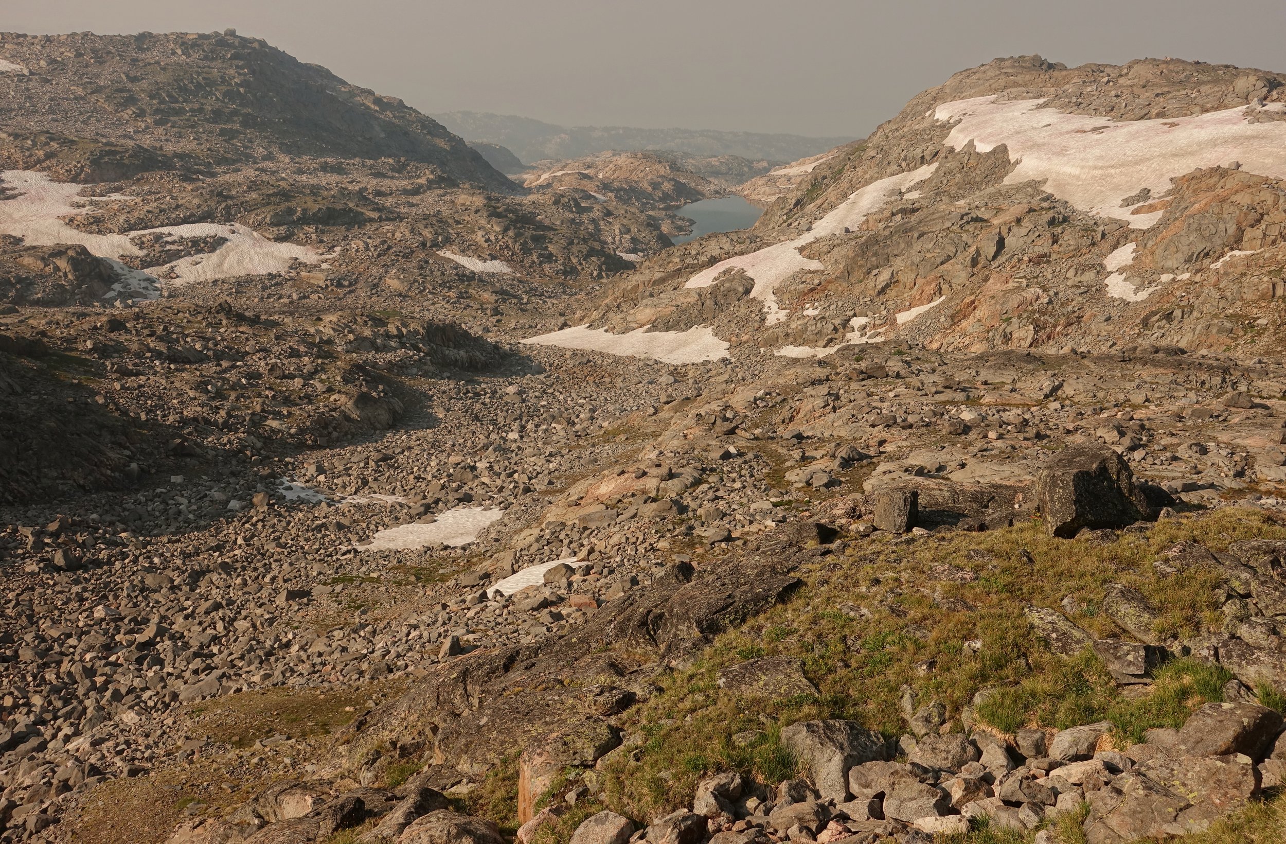 Common terrain on the high route backpacking in the Beartooth Wilderness in Montana