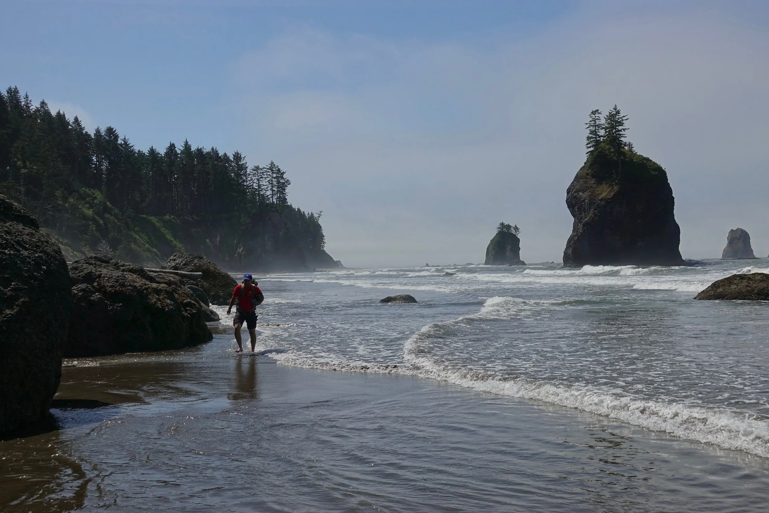 Olympic coast backpacking walking through high tide
