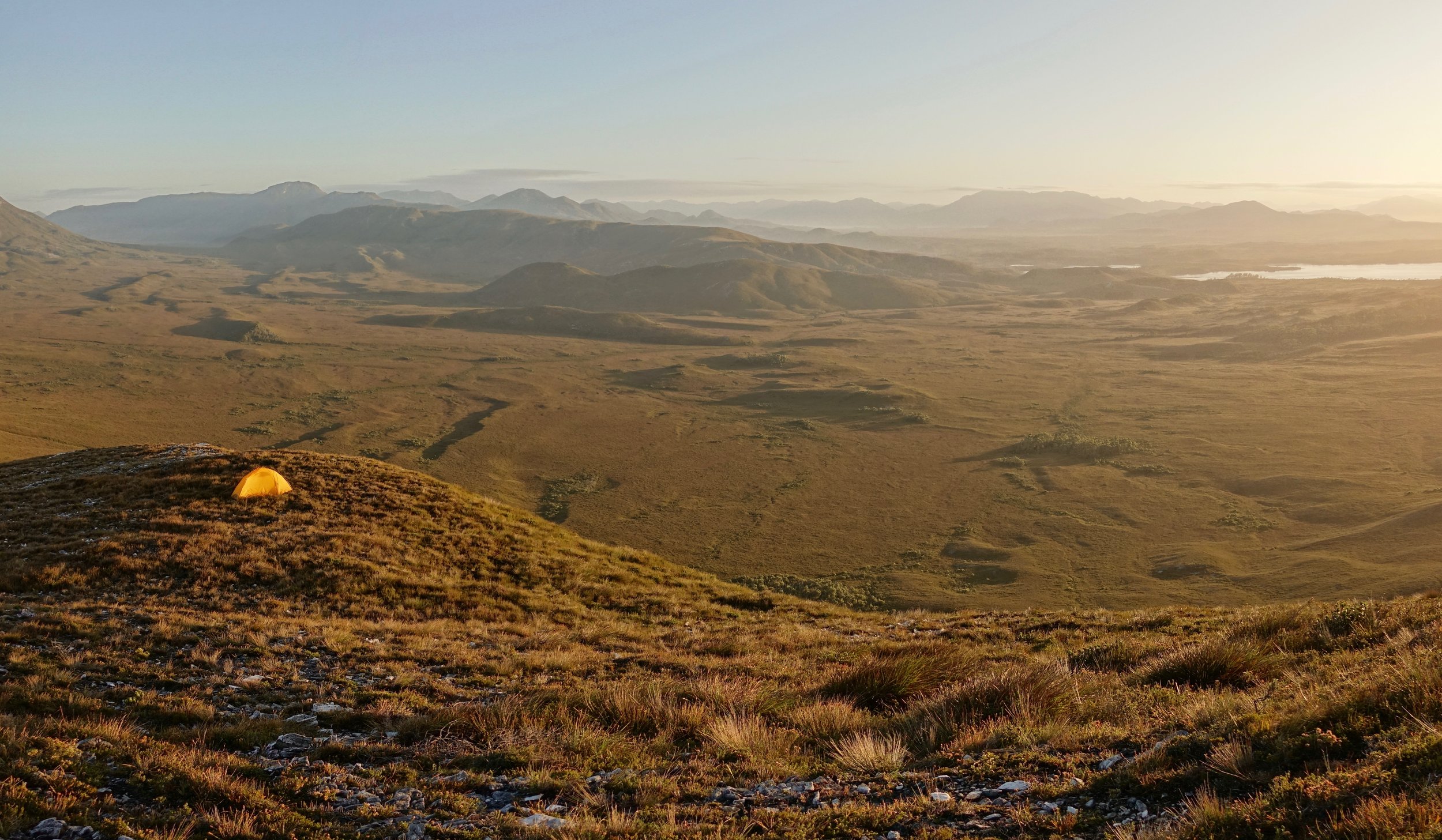 High camp in the De Witt Mountain Range in Southwest Tasmania